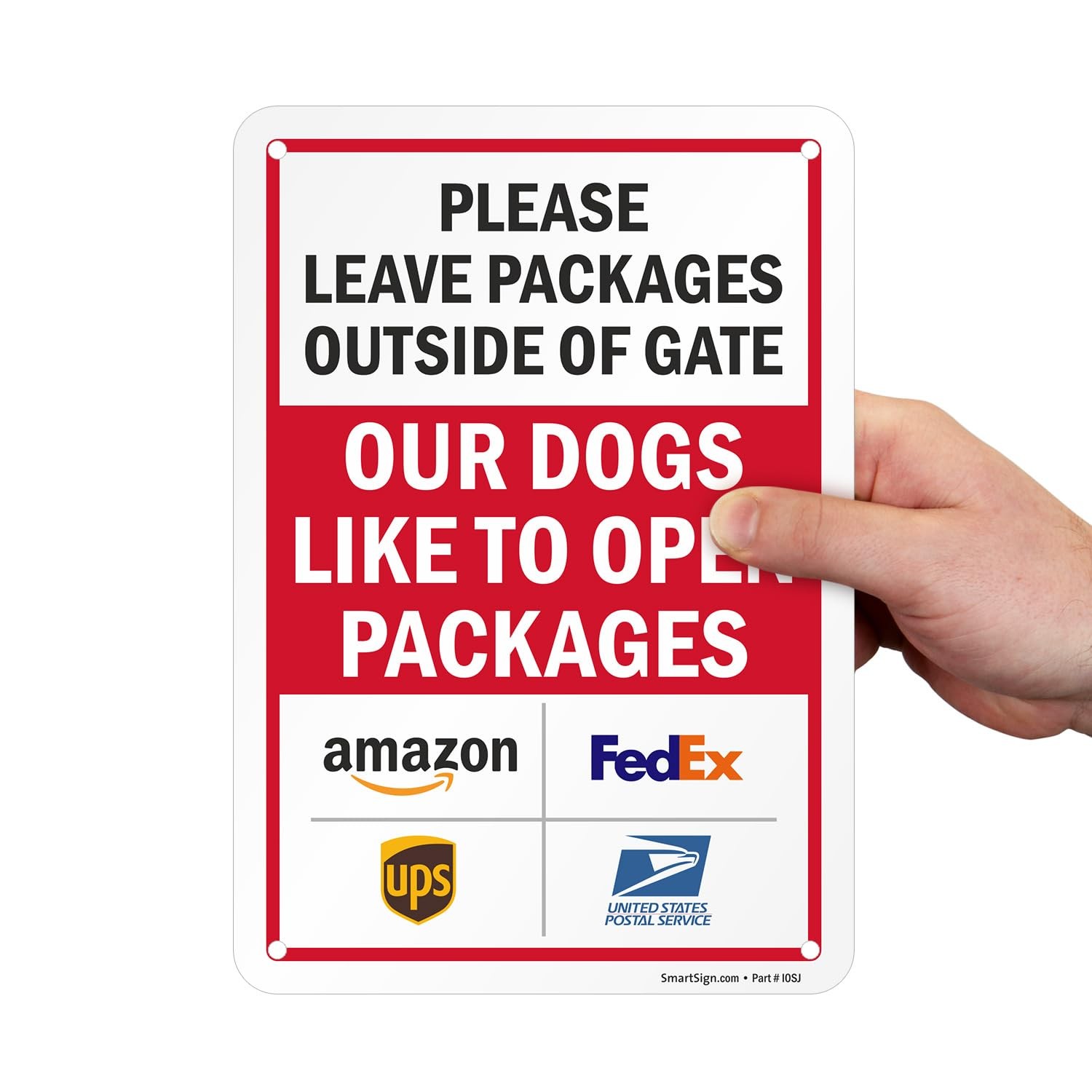 Leave Packages outside Gate Dogs like to Open Packages Sign with Delivery Partne