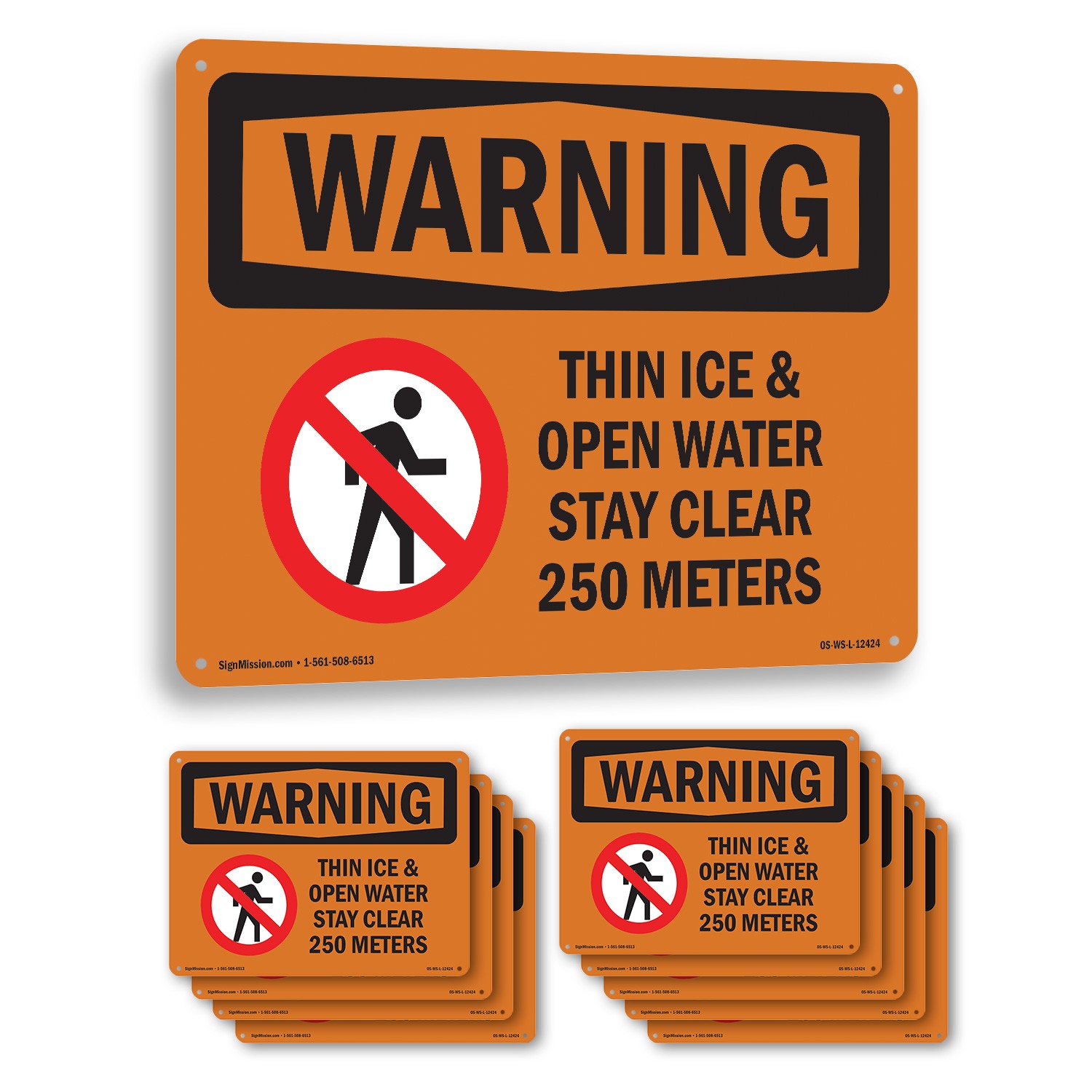 Thin Ice & Open Water Stay Clear With Symbol OSHA WARNING Sign, Decal 5/10 Pack