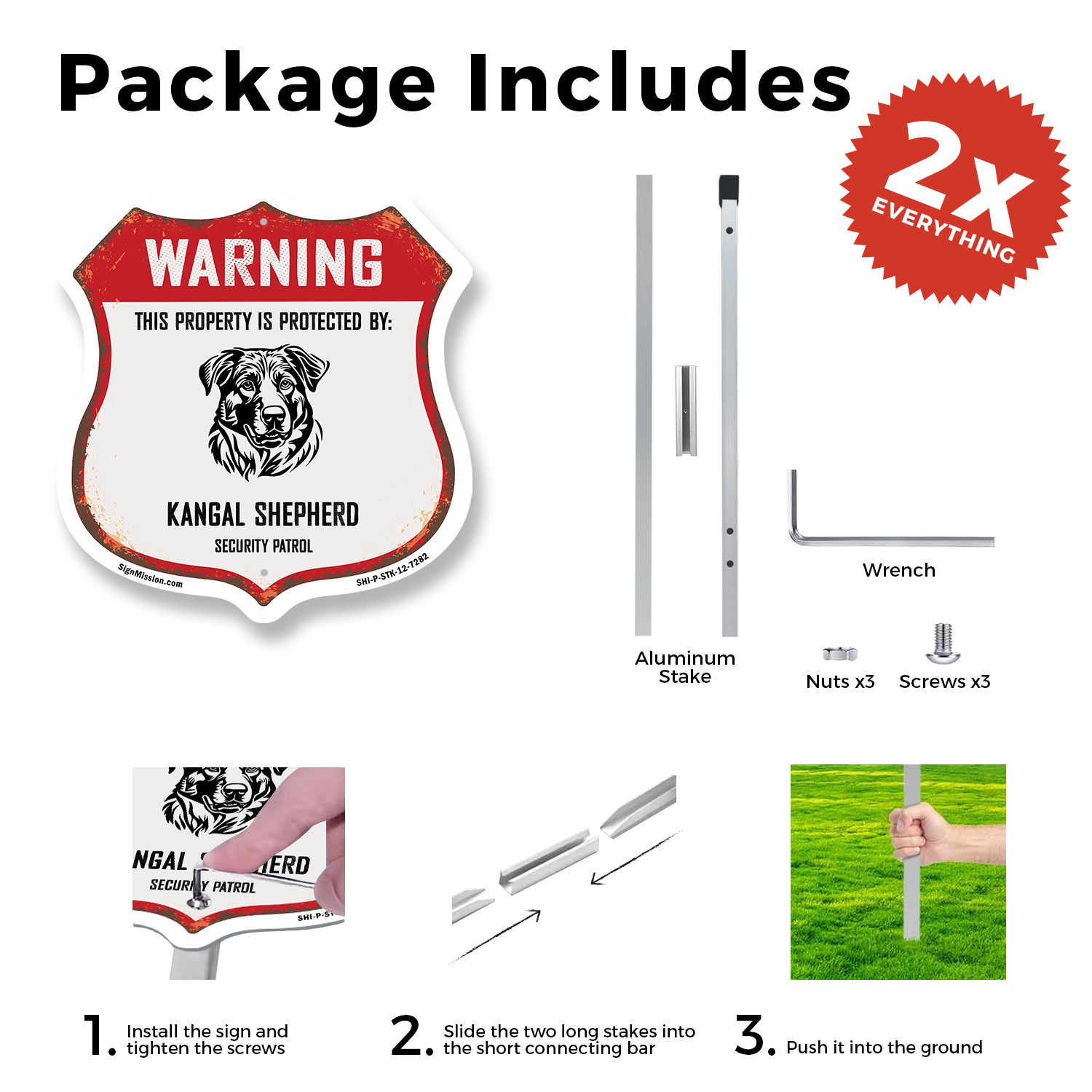 Warning Property Protected by Kangal Shepherd Made in th Shield Sign With Stake