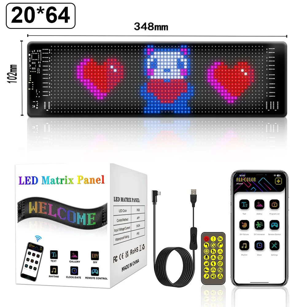 LED DIY Matrix Pixel Panel Led Display Truck Eye Car Sign Animation Bluetooth Ap