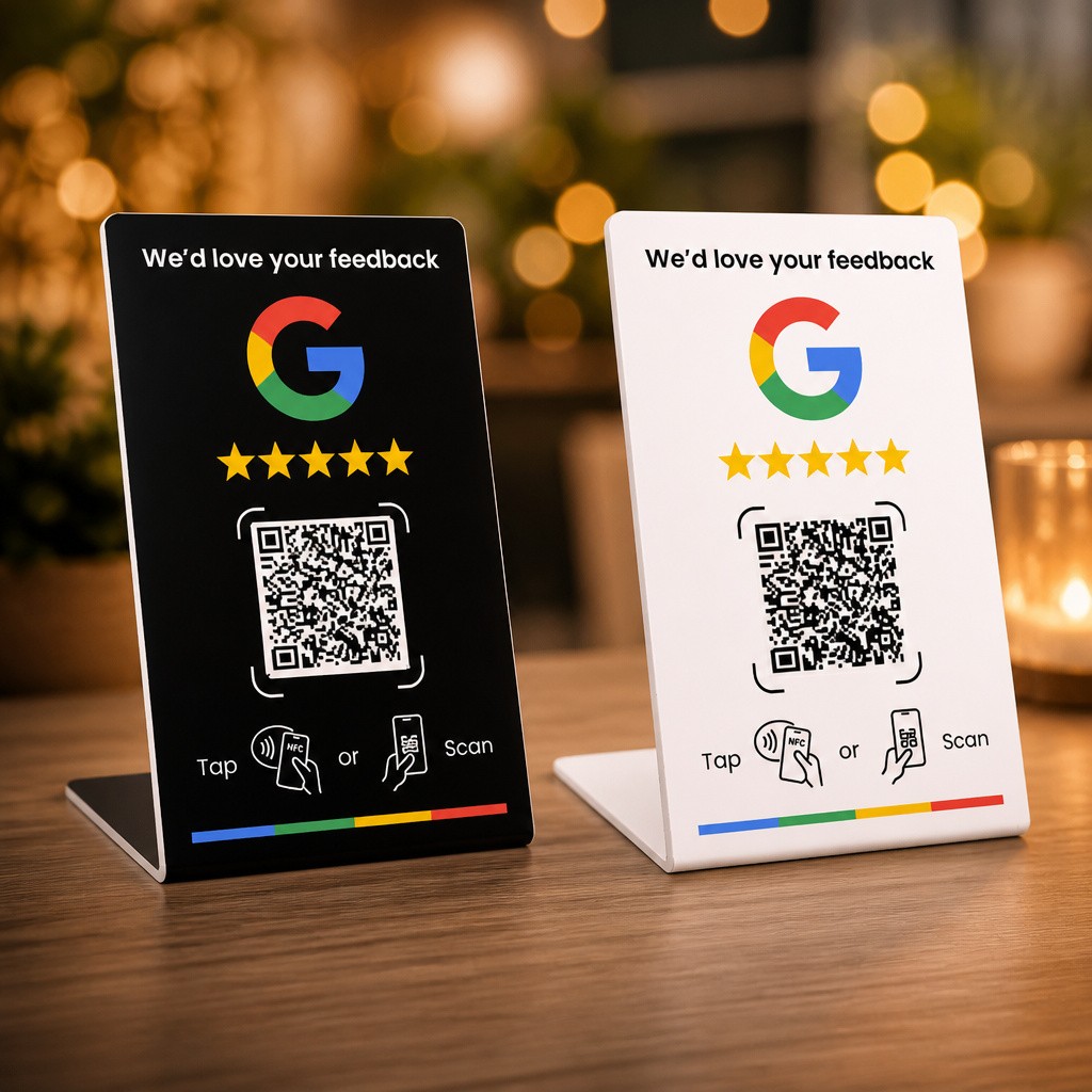Google Review Stand NFC QR Code Tap Sign Black New