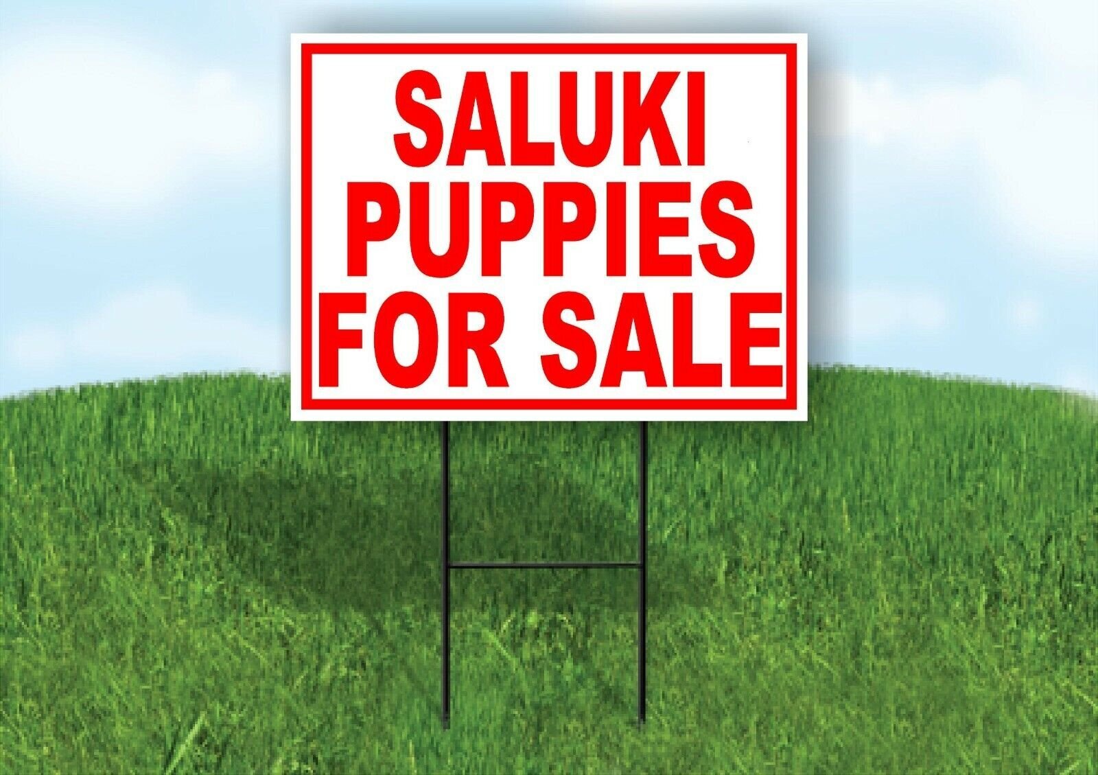 Saluki PUPPIES FOR SALE RED Yard Sign Road with Stand LAWN SIGN