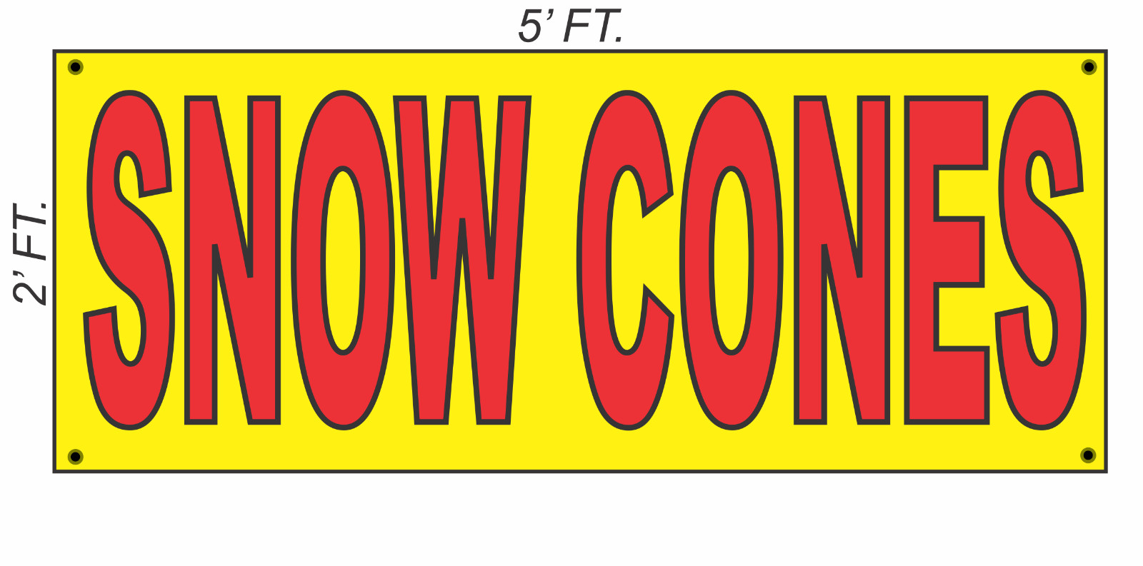 Giant SNOW CONES Banner Sign 2×5 Yellow Red & Green Bright High Visibility!