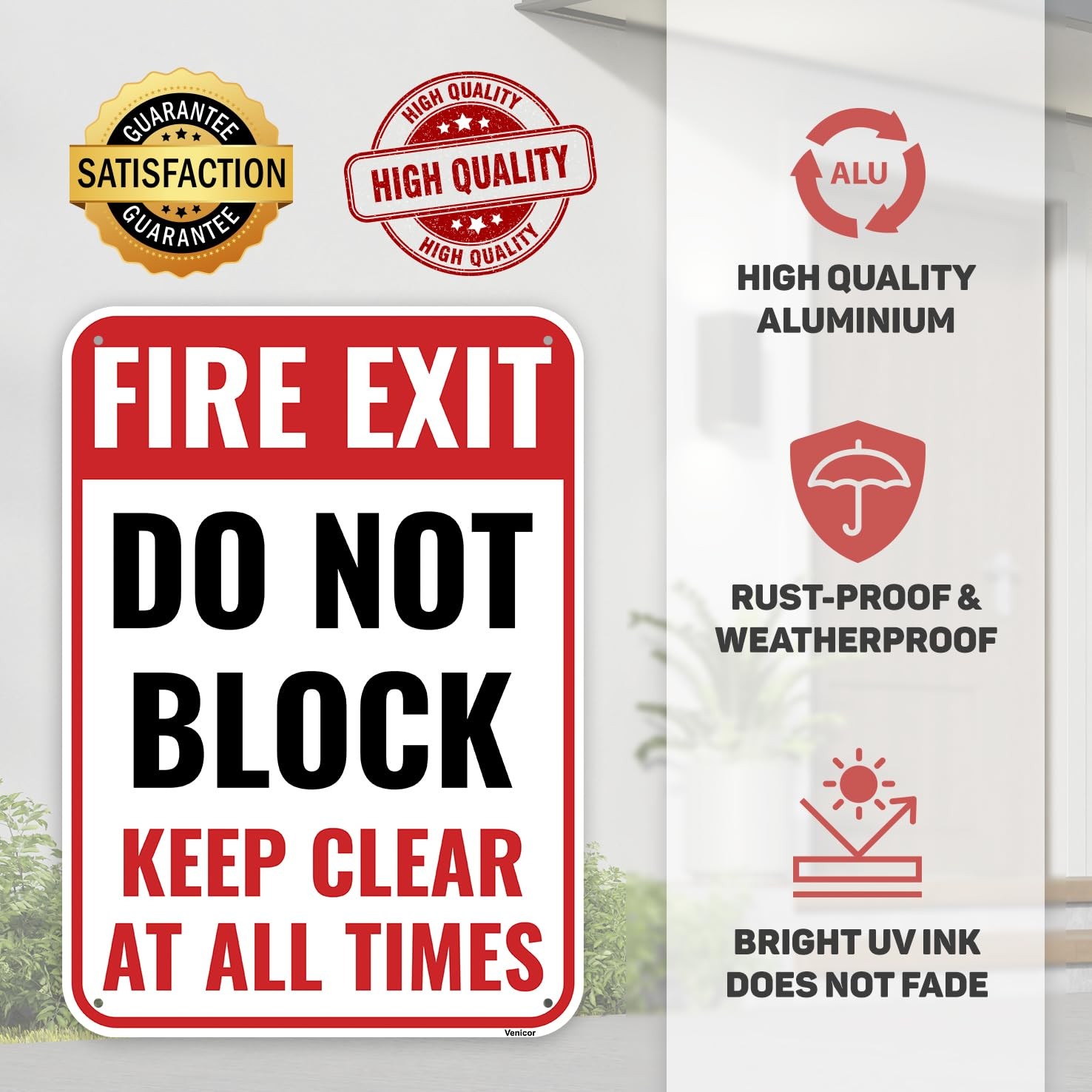 Fire Exit Do Not Block Sign Keep Door Clear 14×10 Inch Aluminum Signage