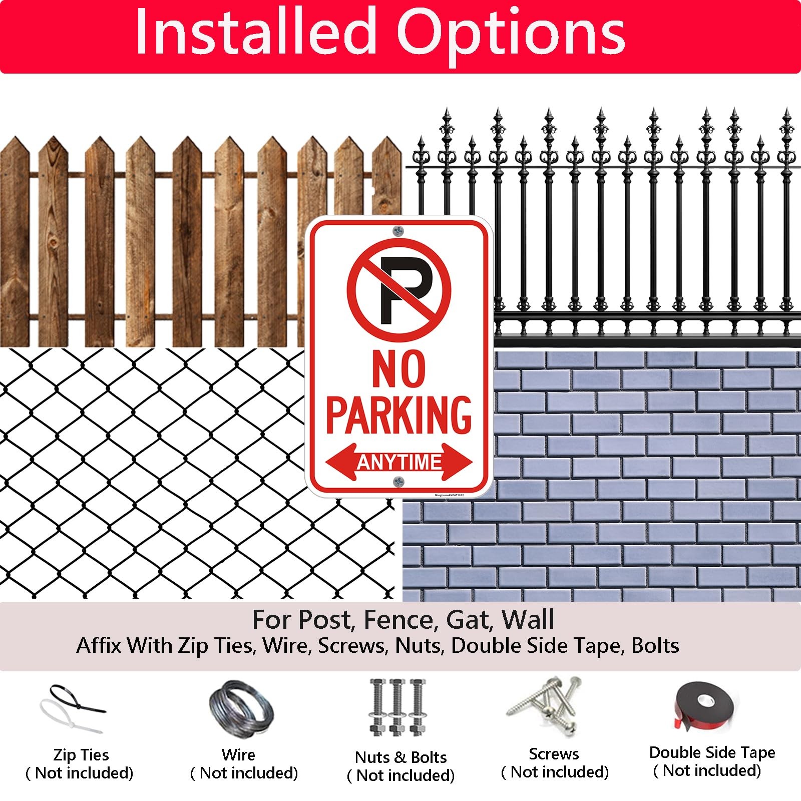2 Pack Large No Parking Anytime Signs with Arrow, 18×12 Inch RustFree Reflect…