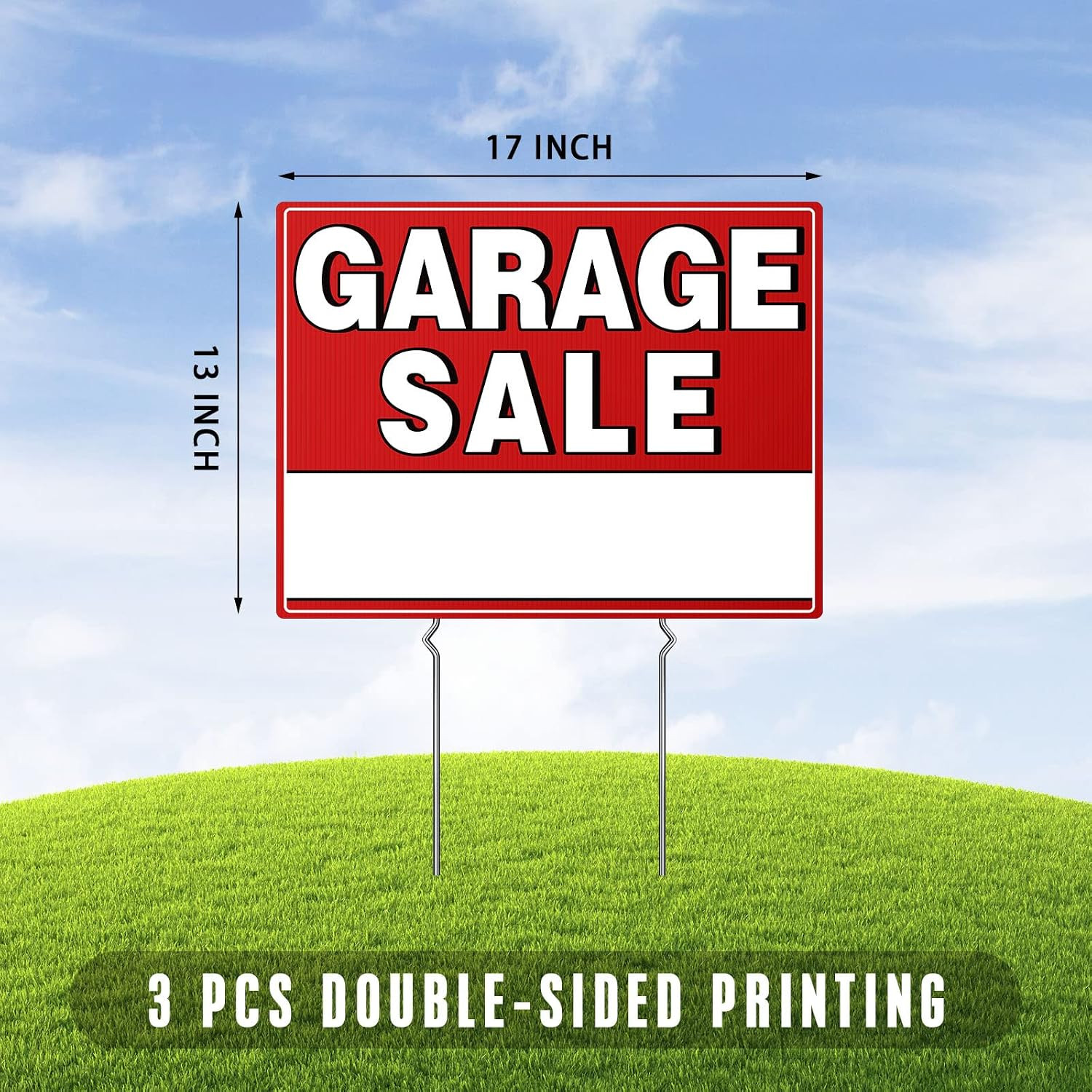 3 Pack 17X13 Inch Double Sided Garage Sale Sign with Stakes for Yard Patio
