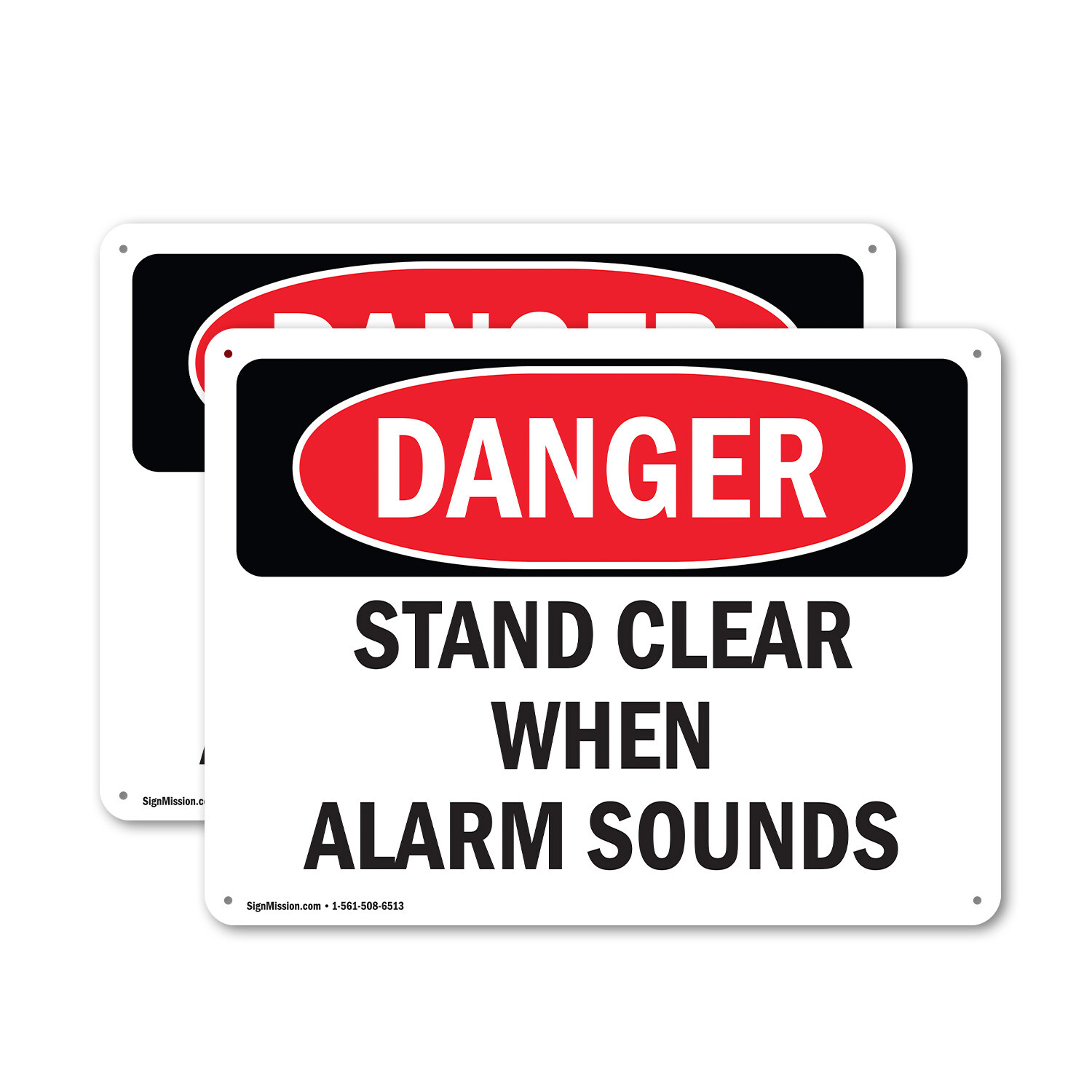 (2 Pack) Stand Clear When Alarm Sounds OSHA Danger Sign Decal Metal Plastic