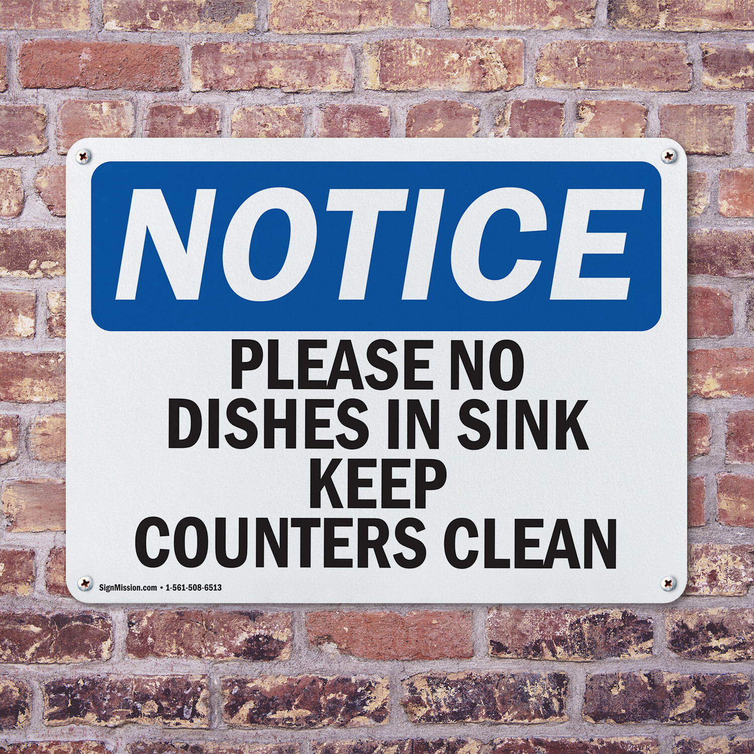 (2 Pack) Please No Dishes In Sink Keep Counters Clean OSHA Notice Sign Decal