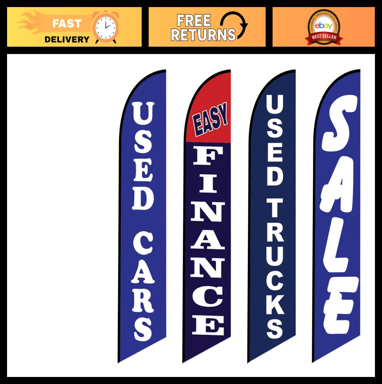 4 Pack Tall Swooper Flags – Full Sleeve Advertising Signs for Used Cars & Trucks