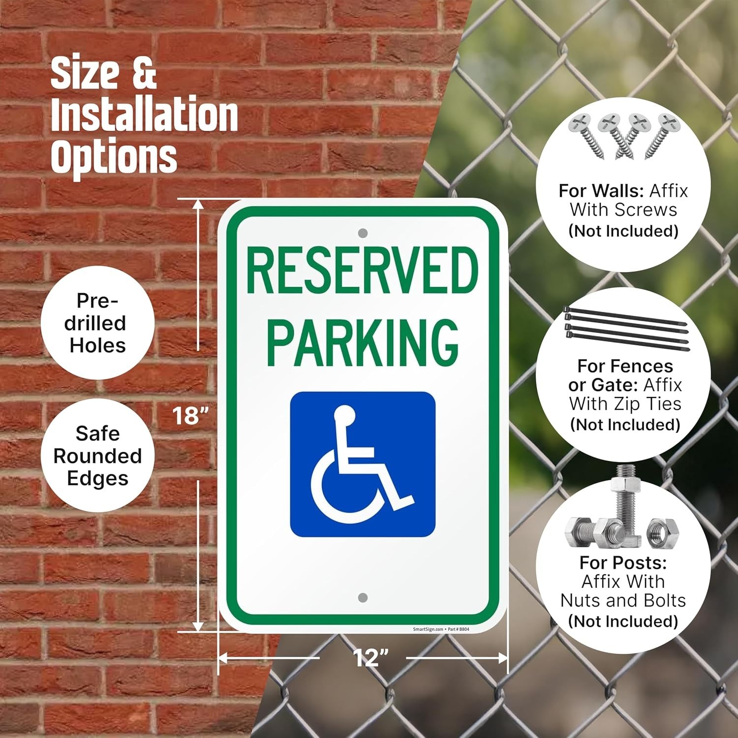 Handicap Reserved Parking Sign – 40cp Reflective, 12″ x 18″ – Easy Installation