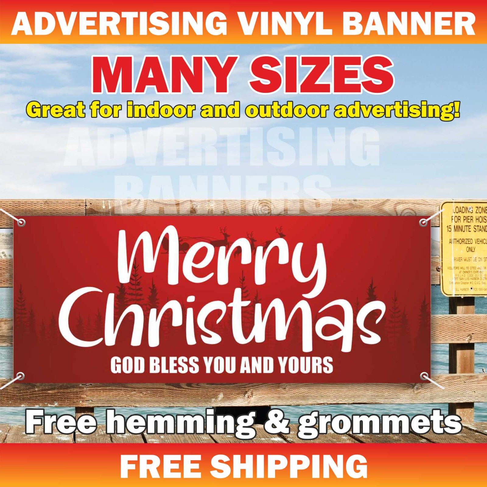 Merry Christmas Advertising Banner Vinyl Mesh Sign Xmas Holidays Happy New Year
