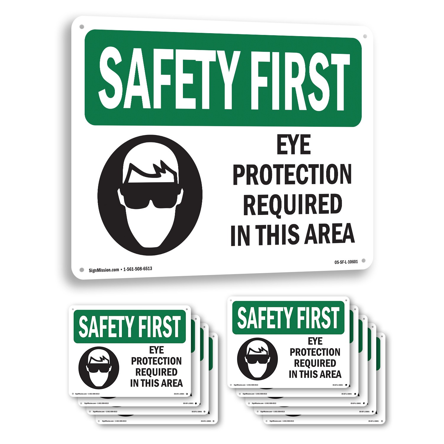 Eye Protection Required In This Area With Symbol OSHA SAFETY FIRST 5/10 Pack