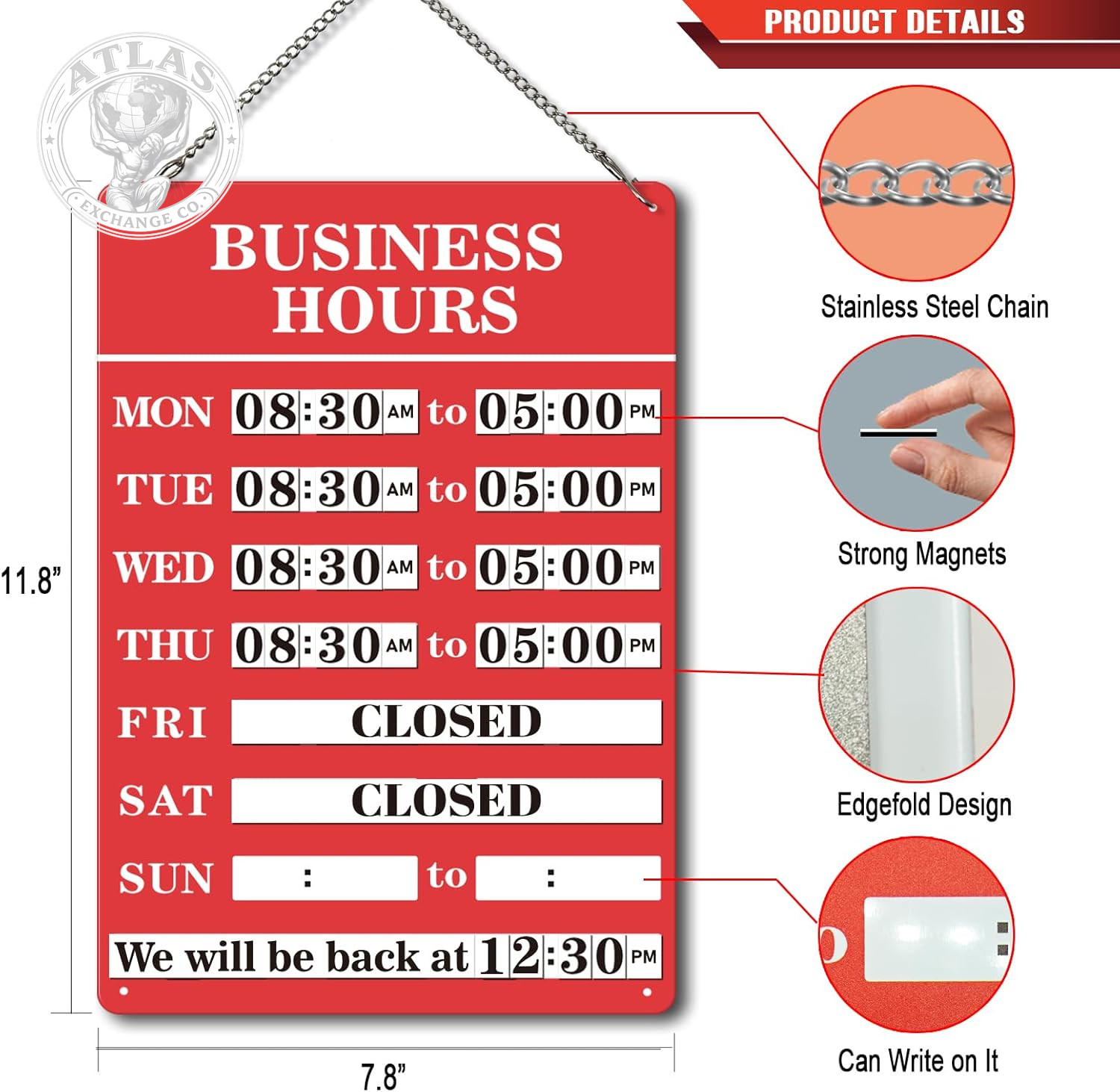 Magnetic Changeable Business Hours Sign, Metal Hours of Operation Signs for Busi