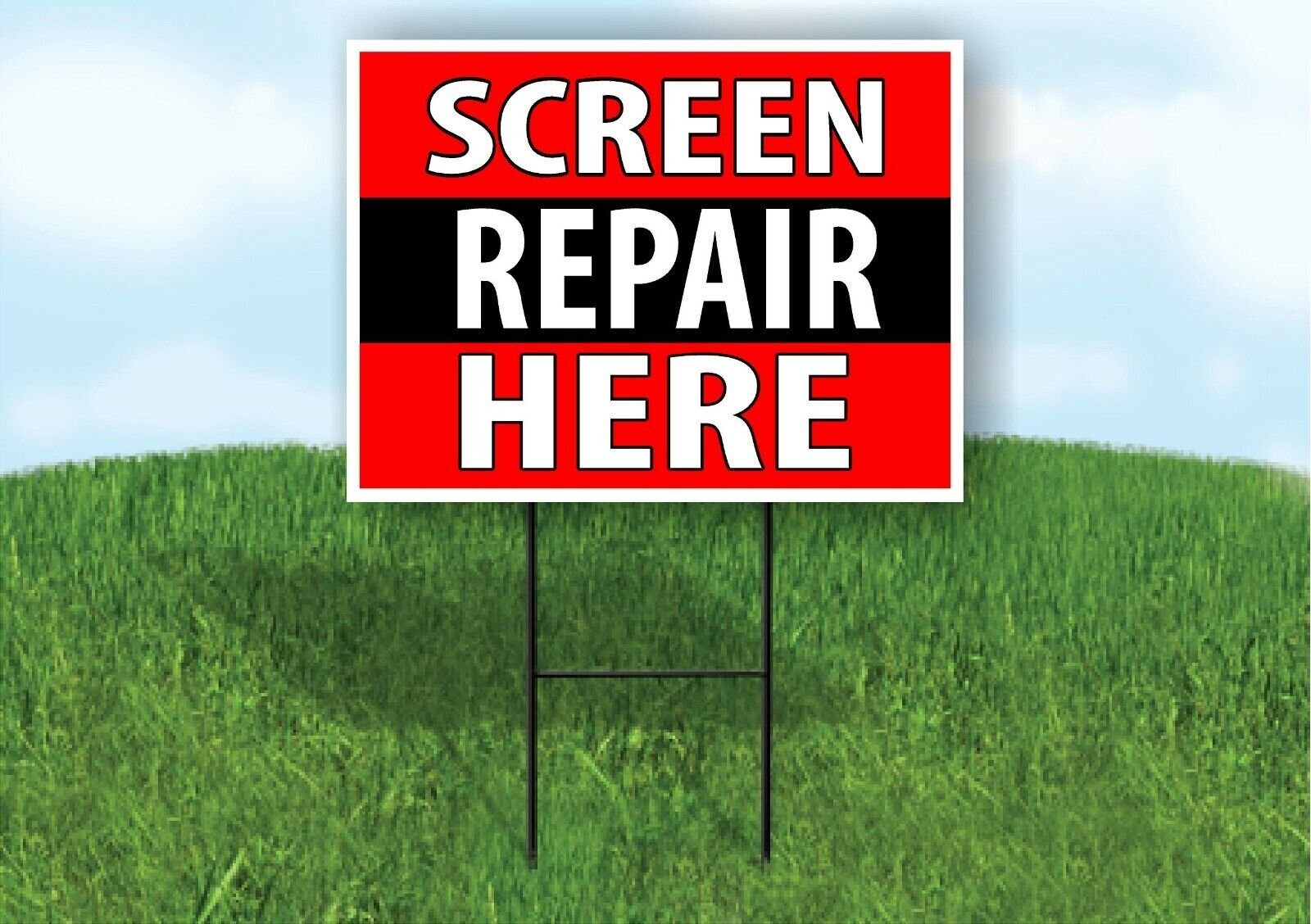 SCREEN REPAIR HERE BLACK STRIPE Plastic Yard Sign ROAD SIGN with Stand