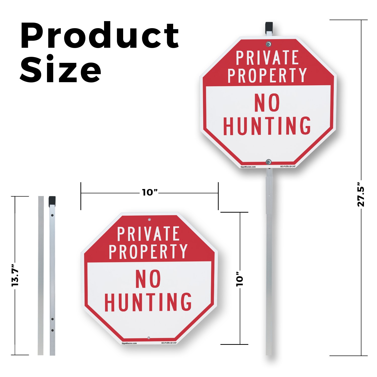 Private Property No Hunting Octagon Sign With Stake Weather Resistant