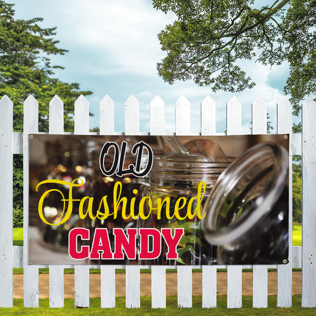 Vinyl Banner Multiple Sizes Old Fashioned Candy Advertising Printing A Retail