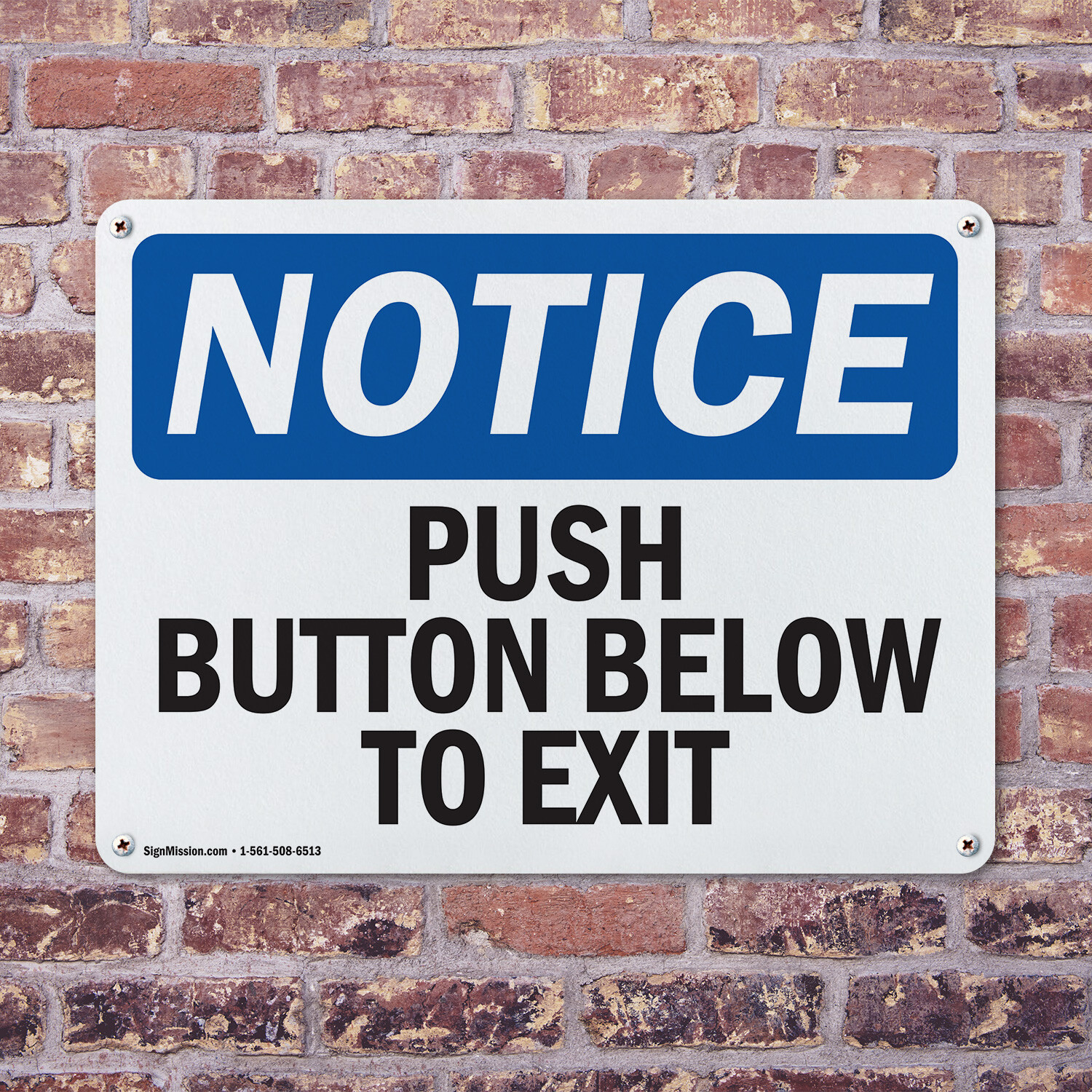 (2 Pack) Push Button Below To Exit OSHA Notice Sign Decal Metal Plastic