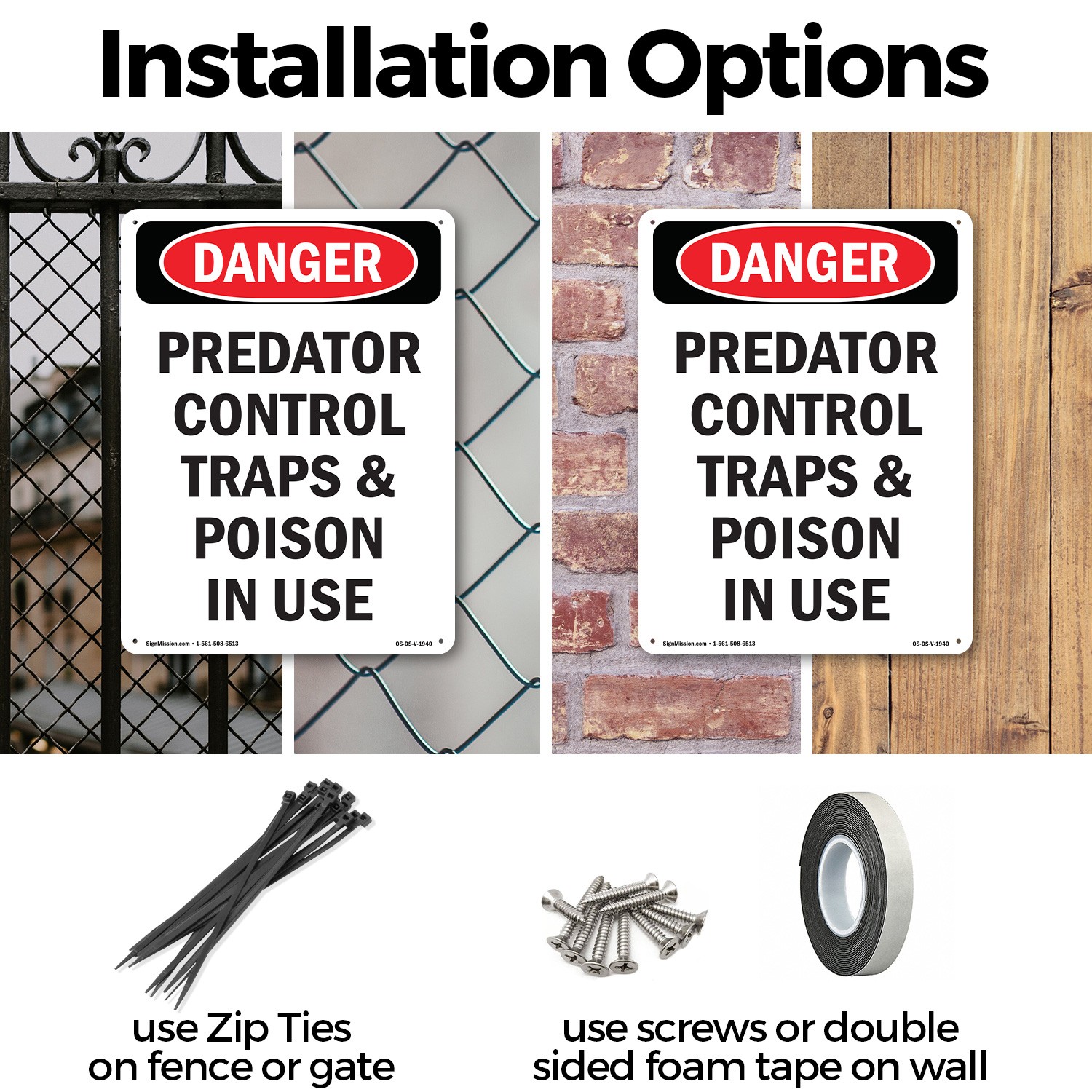 Portrait Predator Control Traps OSHA Danger Sign Metal,, Decal 5 or 10 Pack