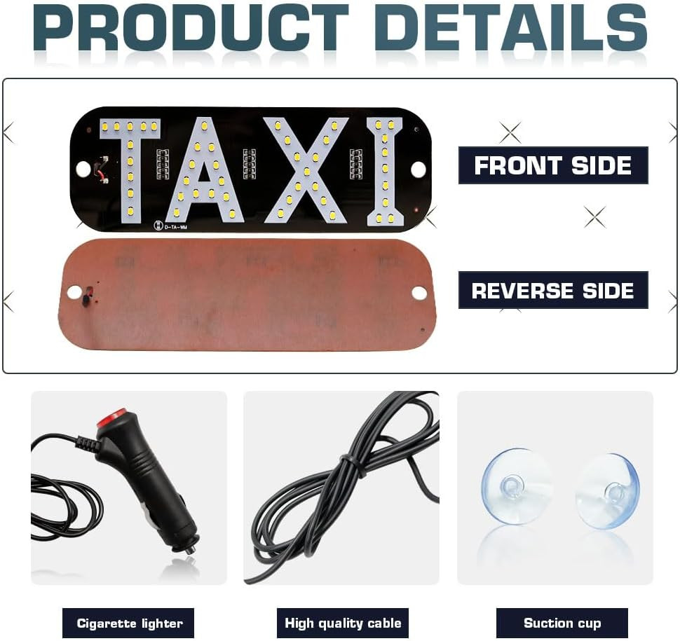 Juren 1pcs Taxi Sign Light USB On/Off Button Bright LED Sign White
