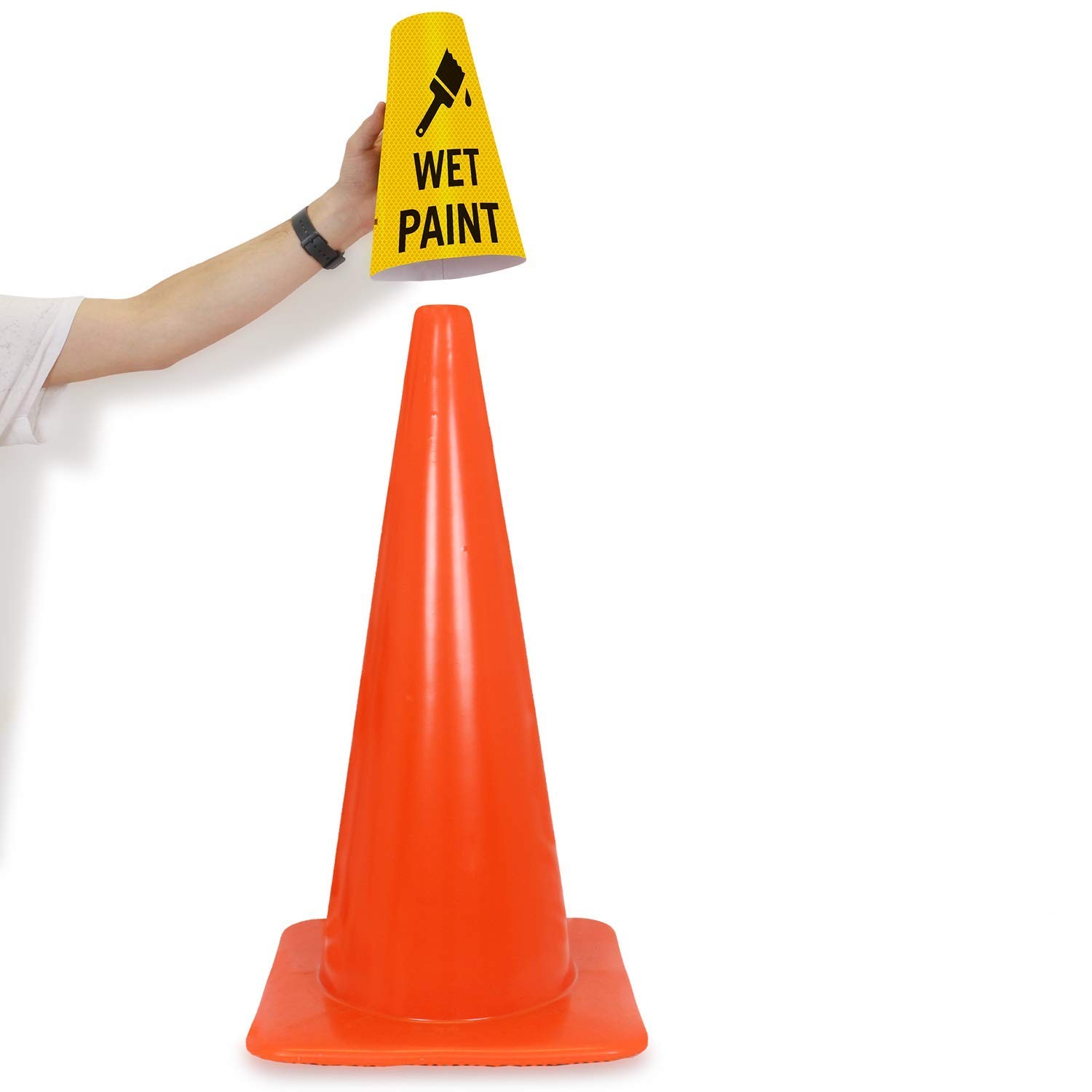 6-Pack “Wet Paint” Reflective Cone Message Sleeve Collar with Symbol, 360-Deg…