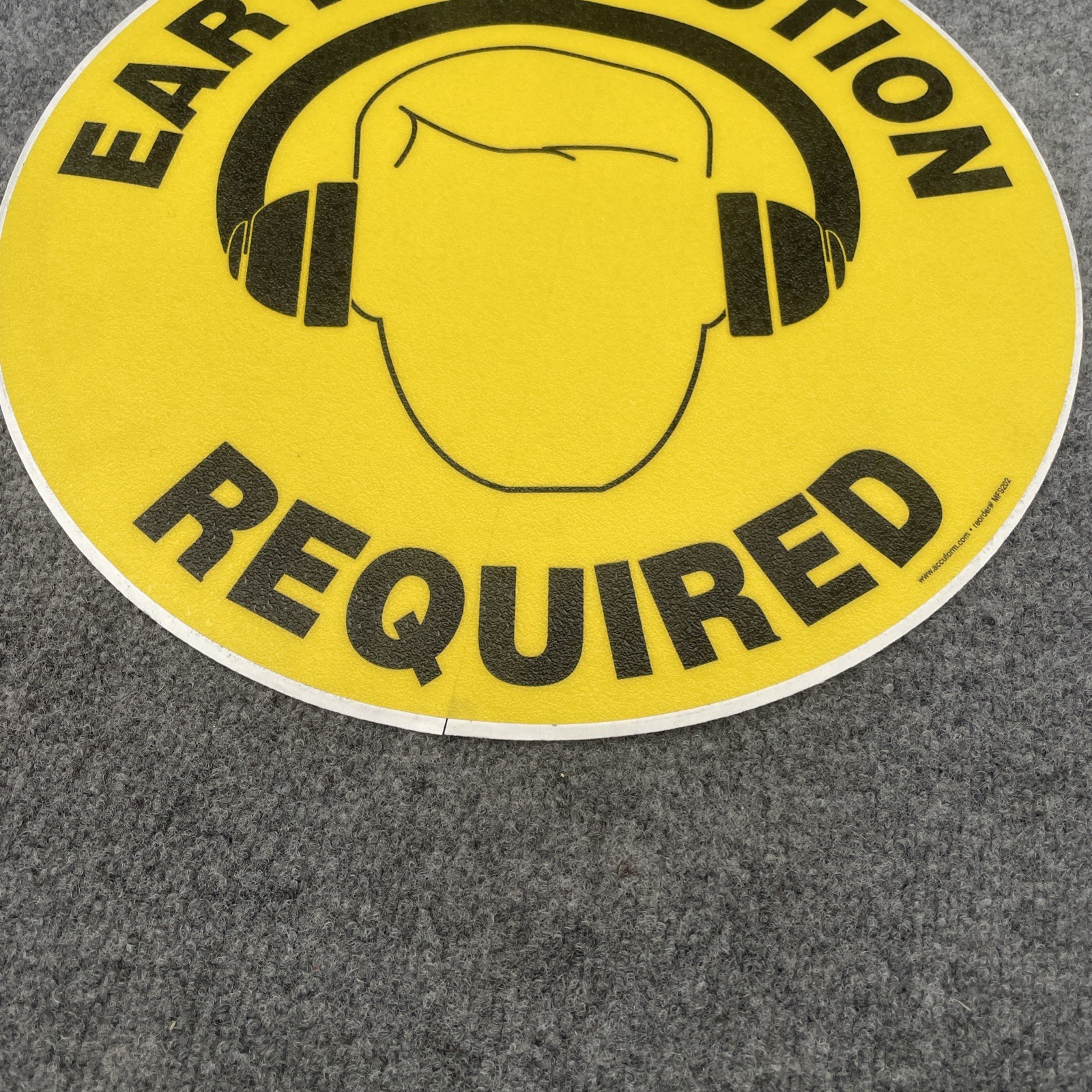 Accuform MFS202 EAR PROTECTION REQUIRED 17” Black/Yellow Floor Adhesive Vinyl