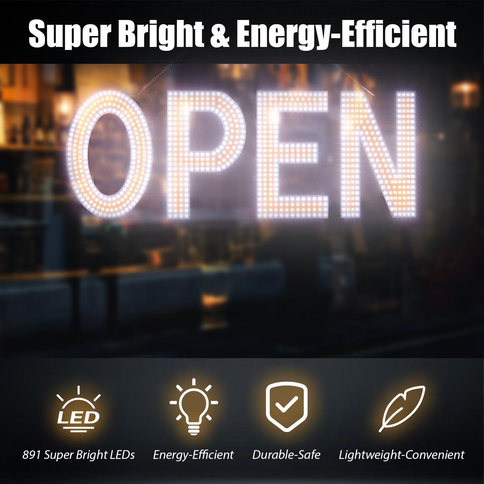 Open Sign for Business, 40″x14″ Dimmable Large LED Open Signs with Hanging In…