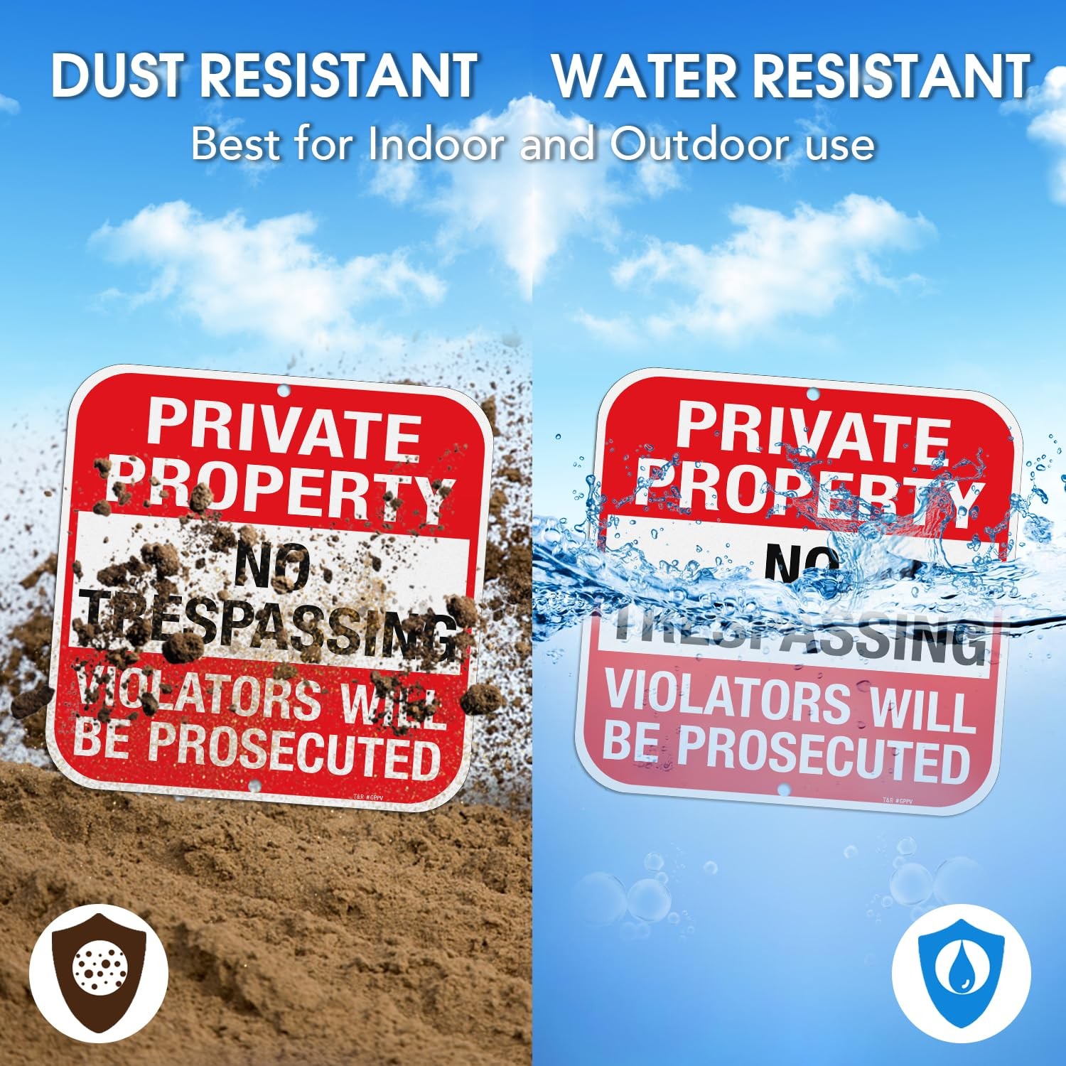 2 Pack 12×12 Inch Large Metal Private Property No Trespassing Signs