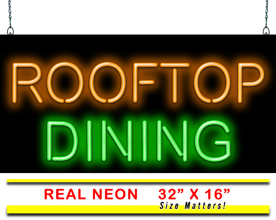Rooftop Dining Neon Sign REAL Neon Window Sign Hand Bent Glass Easy Installation