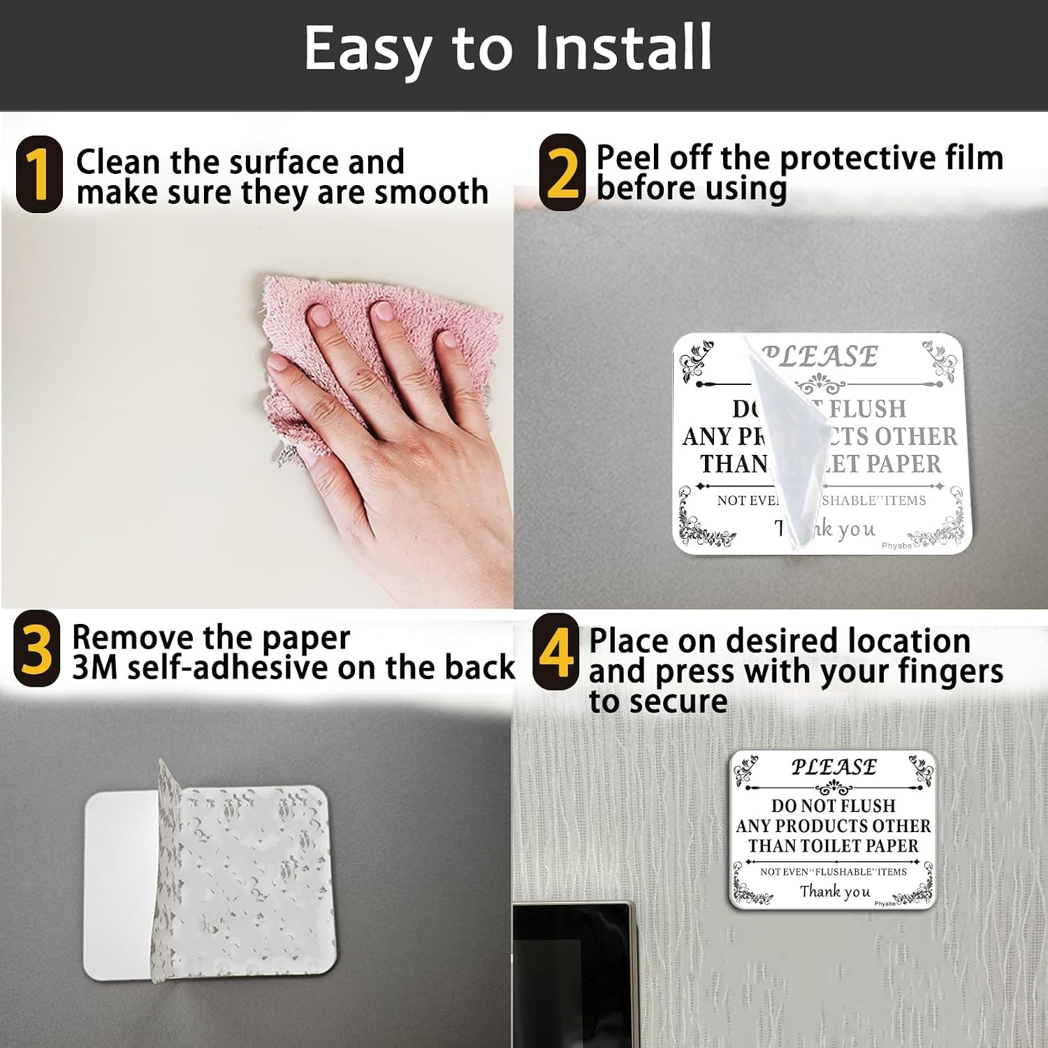 4 Pack Do Not Flush Any Products Other than Toilet Paper Sign White | 5” X 4” Th