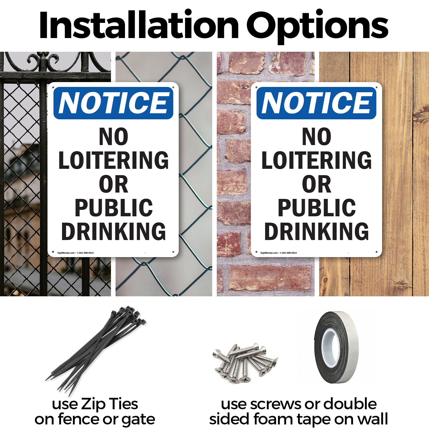 (2 Pack) No Loitering Or Public Drinking OSHA Notice Sign Decal Metal Plastic