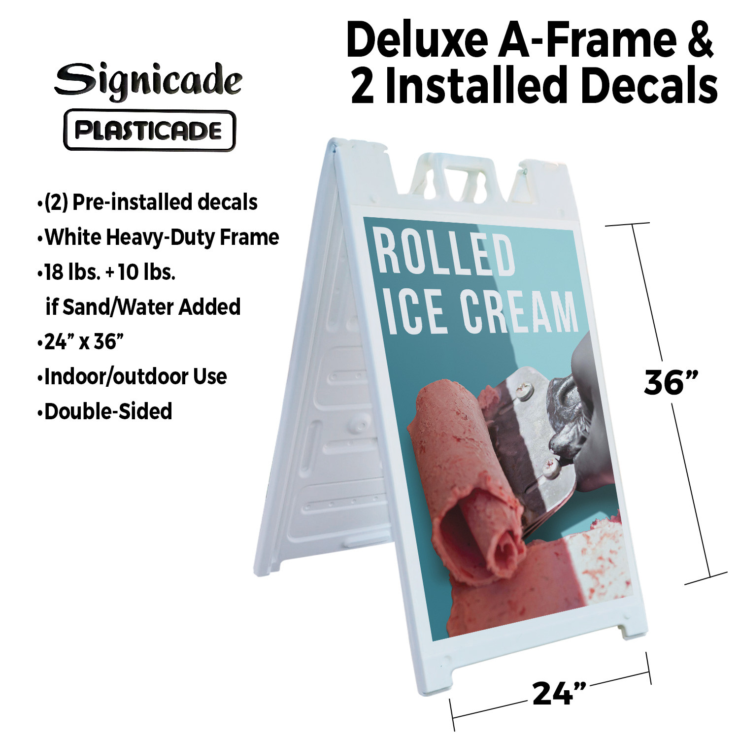 Rolled Ice Cream Heavy Duty A-Frame Sidewalk Sign Freshly Made Desserts Sweet