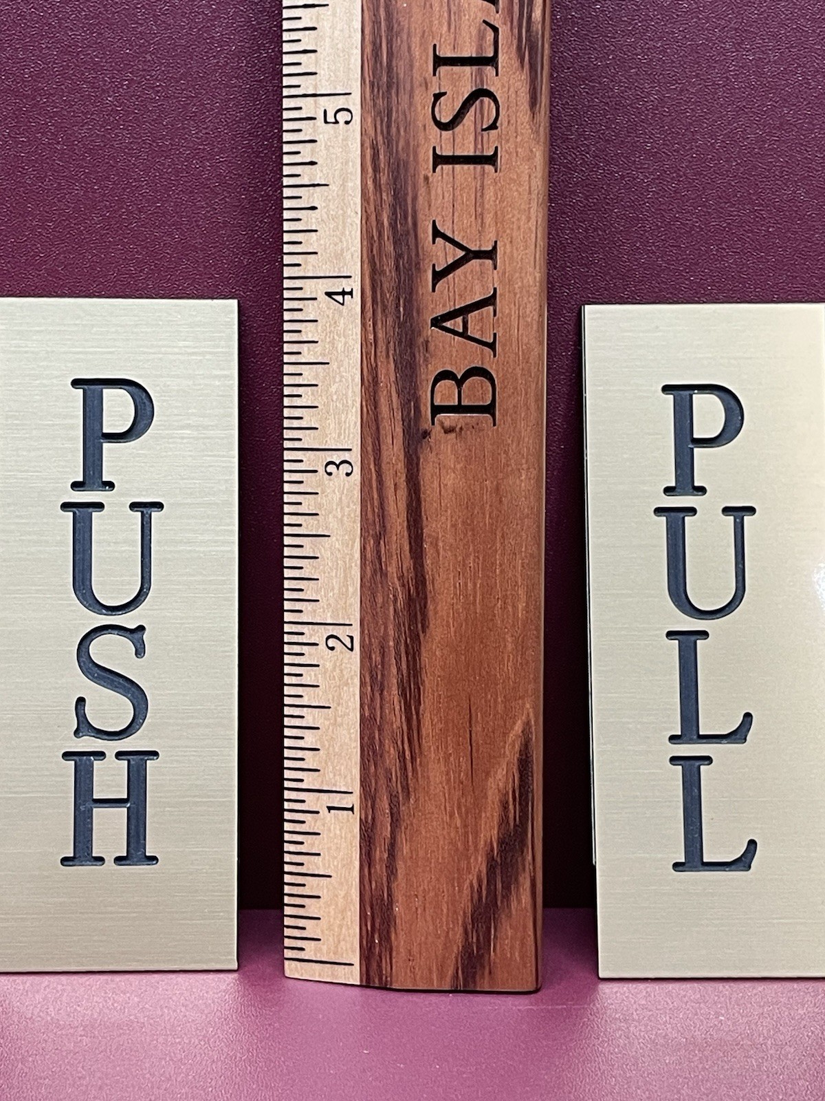 PUSH & PULL Brushed Gold Finish Vertical Door Signs 4″ x 1-1/2″, Pair, Engraved