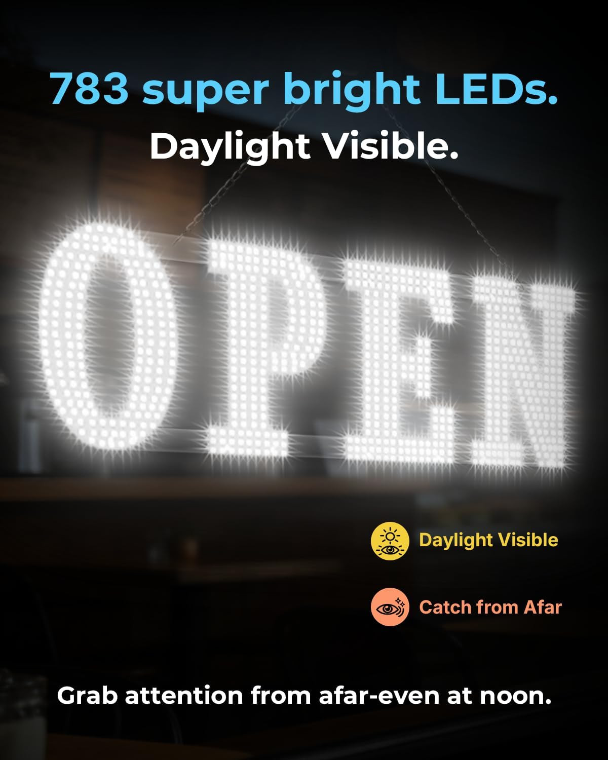 Jumbo 40″x14″ LED Open Sign with Timer & Remote for Storefronts & Cafes