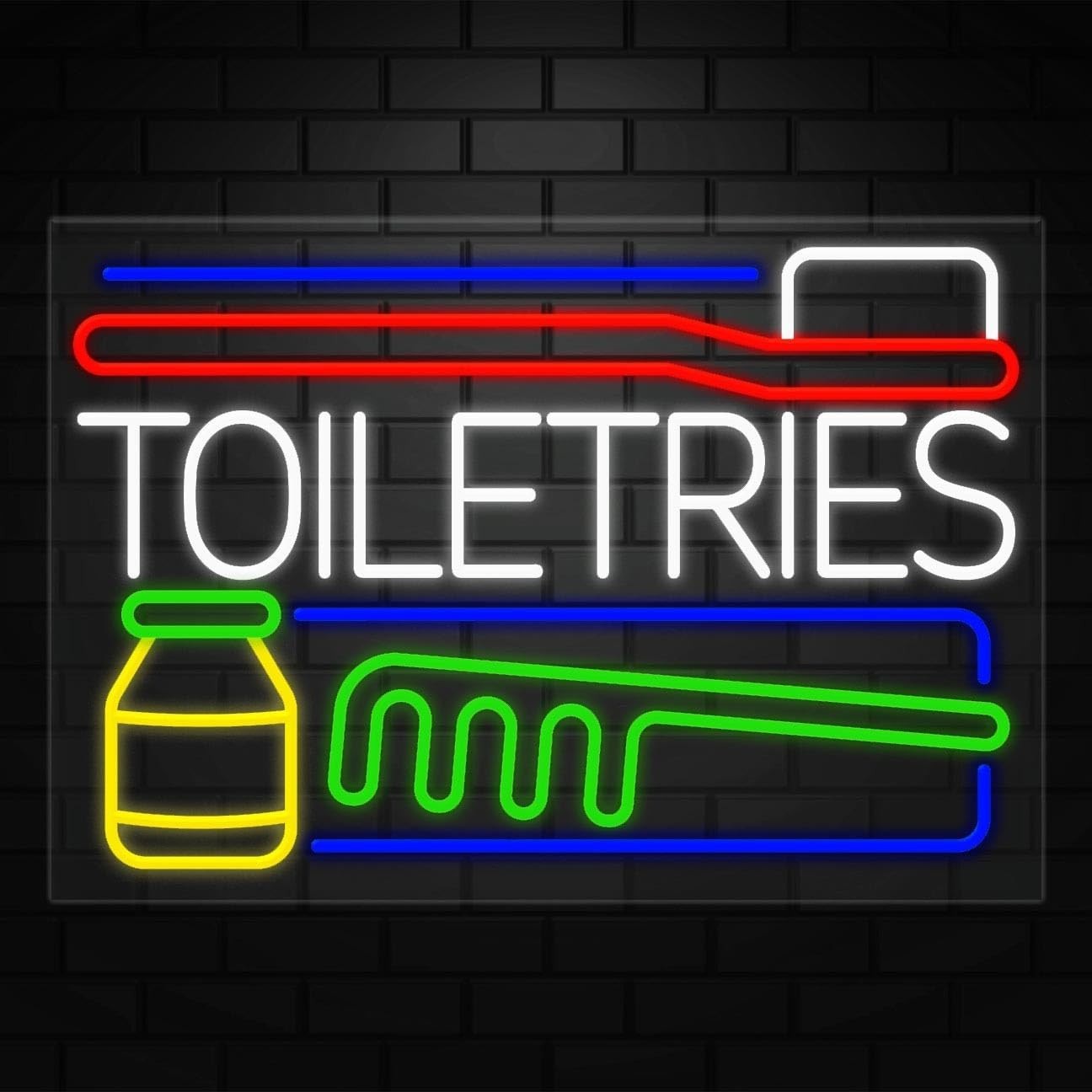 Toiletries Neon Sign for Retail Displays | LED Flex Neon | 36″W x 24″H x 1″D