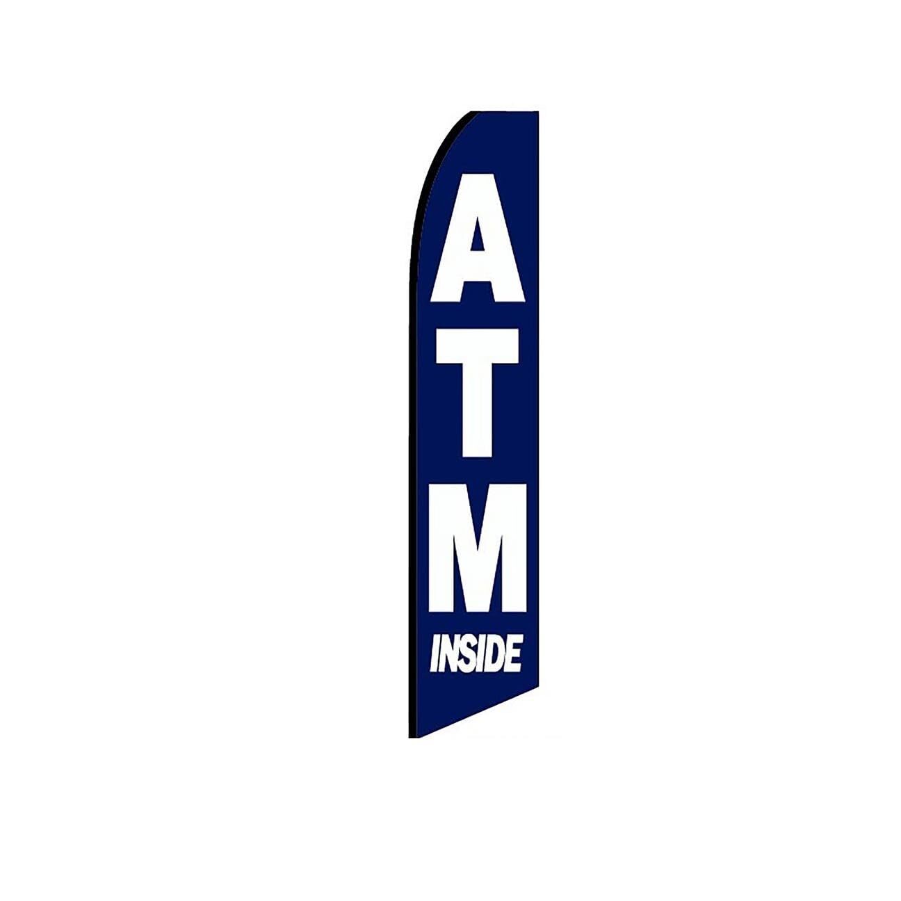 ATM Inside Dark Blue Swooper Flutter Feather Flag | 3ft W x 11.5ft Tall