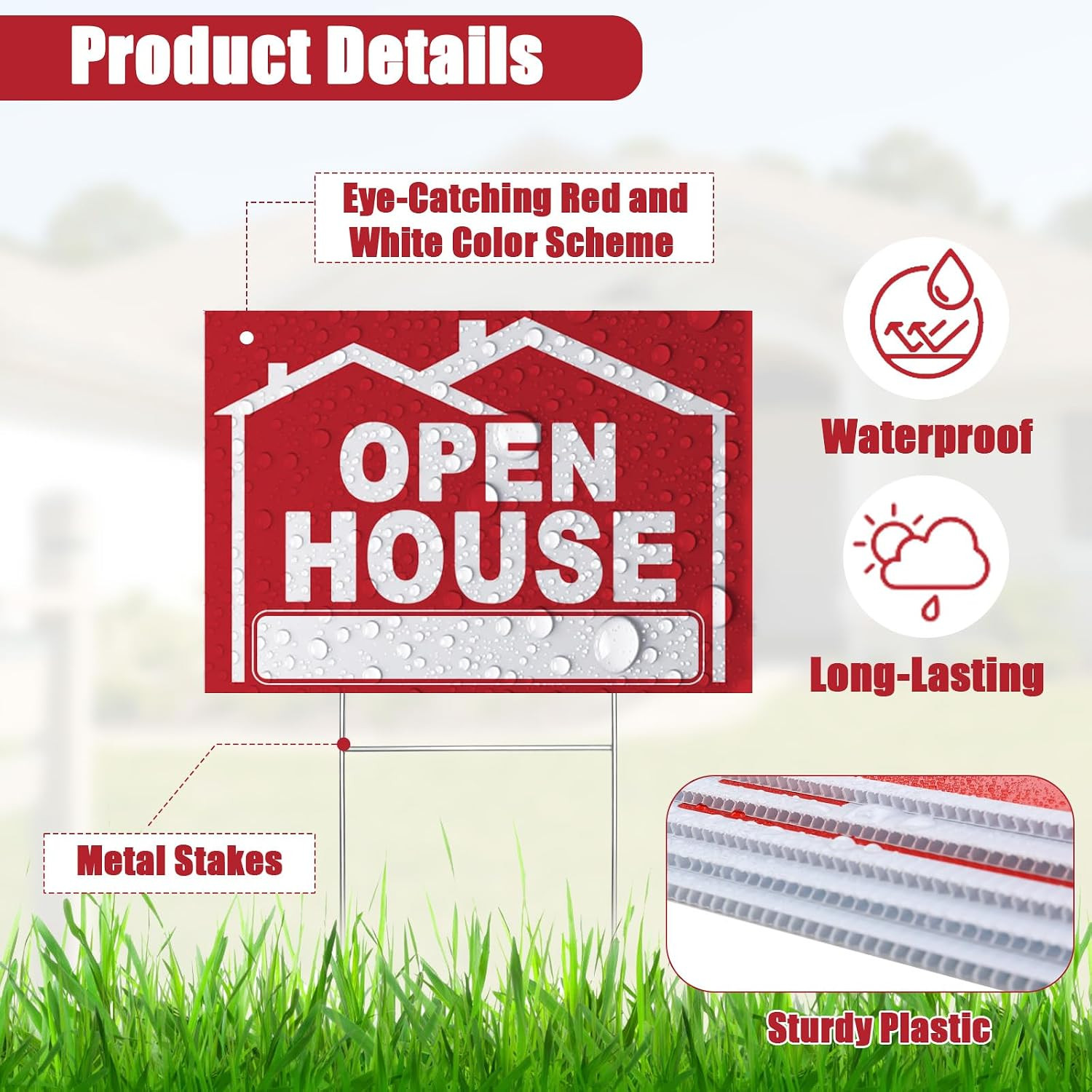 5 Pack Open House Signs for Real Estate 3 Pcs 17″X12″ Large Double Sided Yard Si