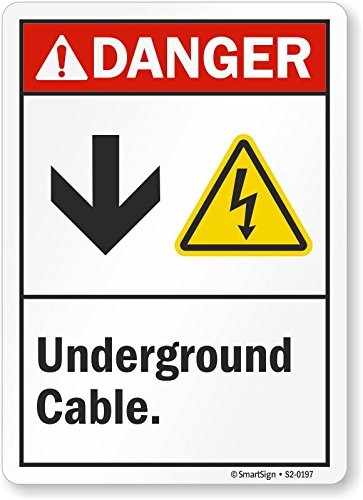 7×10 inch Plastic Danger “Underground Cable” Sign with Down Arrow Safety