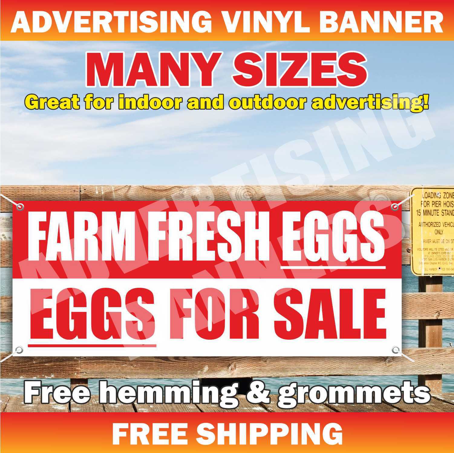 FARM FRESH EGGS FOR SALE Advertising Banner Vinyl Mesh Sign Chickens Farmers