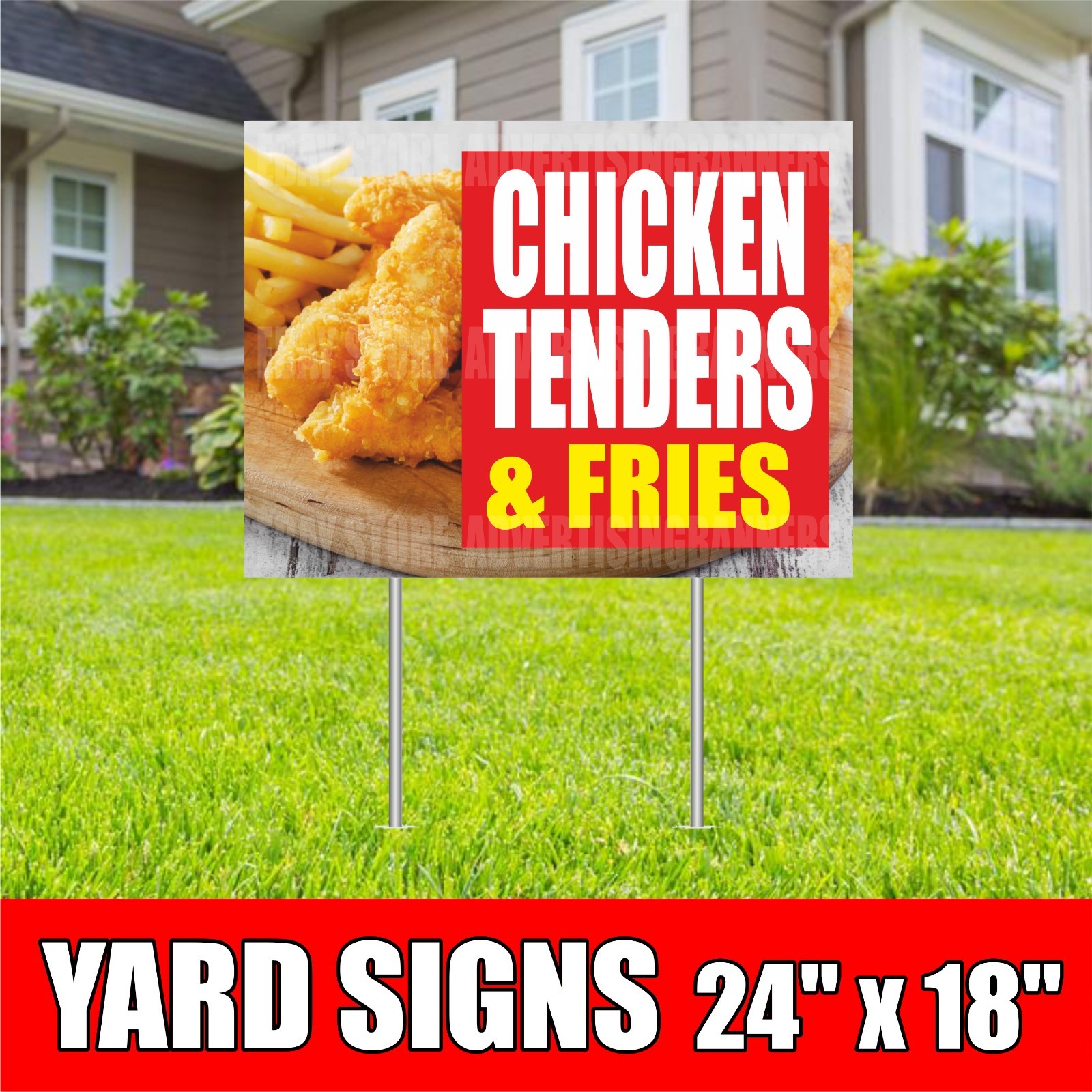 CHICKEN TENDERS FRIES Yard Sign with H-Stakes Fried Hot Fresh Street Food