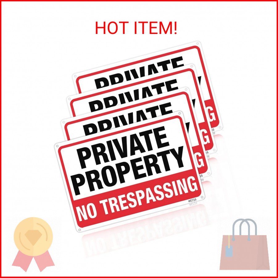 4-Pack Private Property No Trespassing Signs, 10×7 Inch Heavy Duty Rust-Free Alu