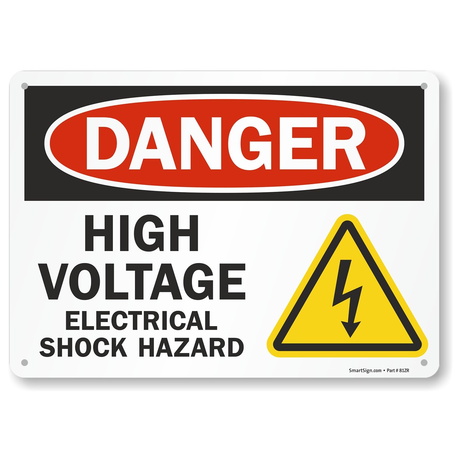 10 x 14 inch “Danger High Voltage, Electrical Shock Hazard” OSHA Metal Sign,…