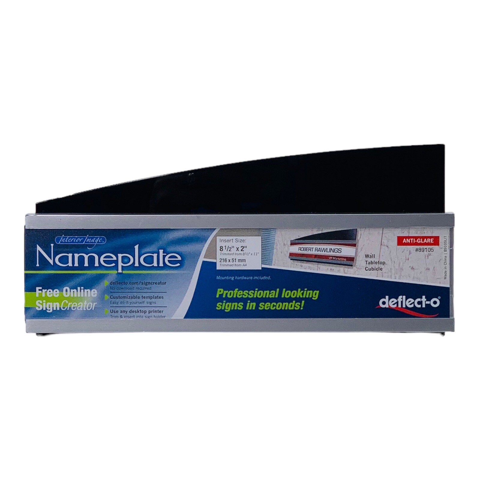 Nameplate Sign Deflect-O Interior Image Nameplate Holder 8.5″ x 2″ Insert *READ*