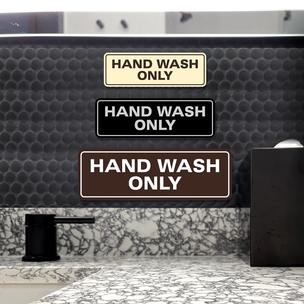 Standard Hand Wash Only Wall or Door Sign | Kitchen Sink Sign with Easy Insta…