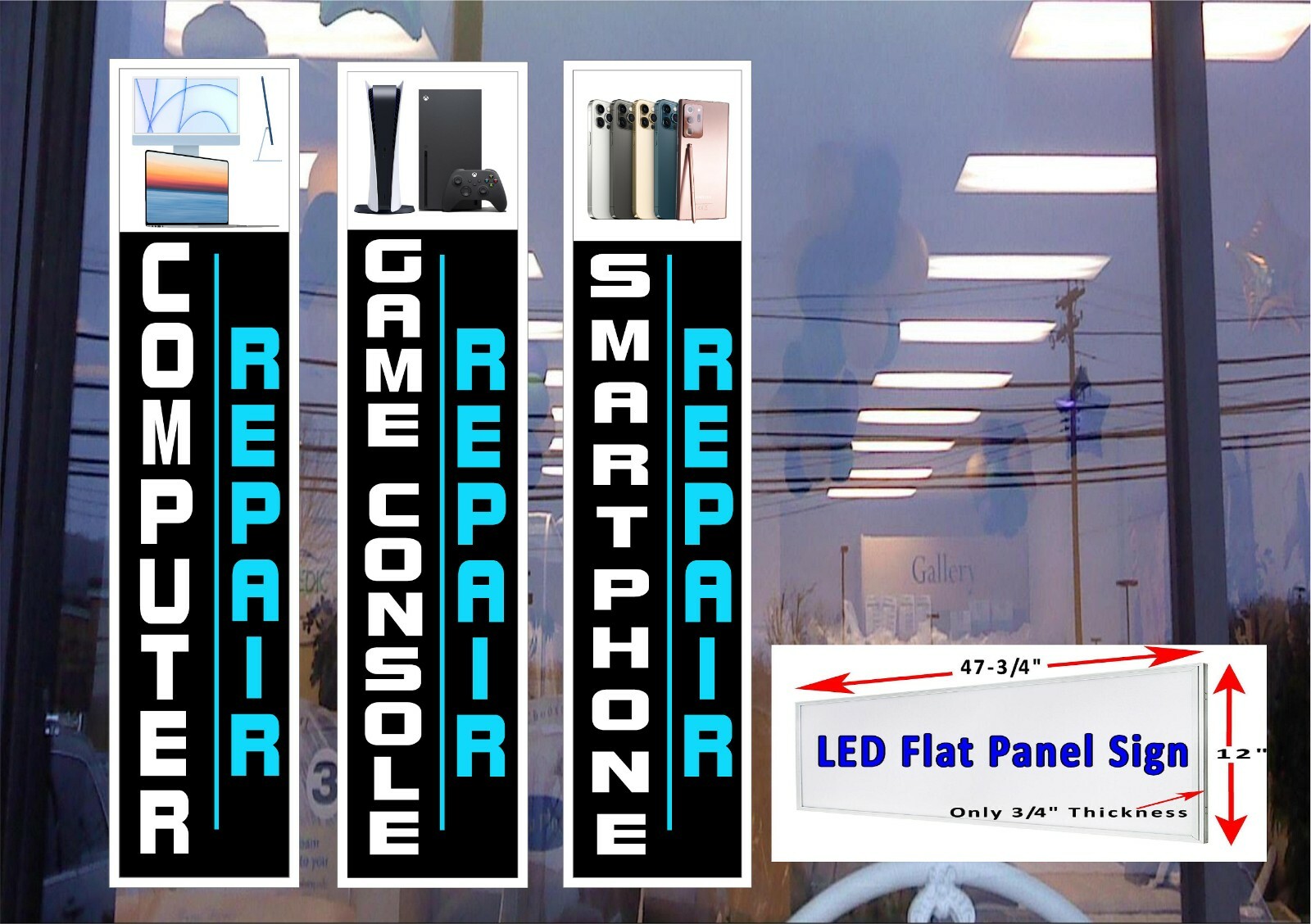 Computer Smartphone Game Console Repair LED light box window signs 48″x 12″