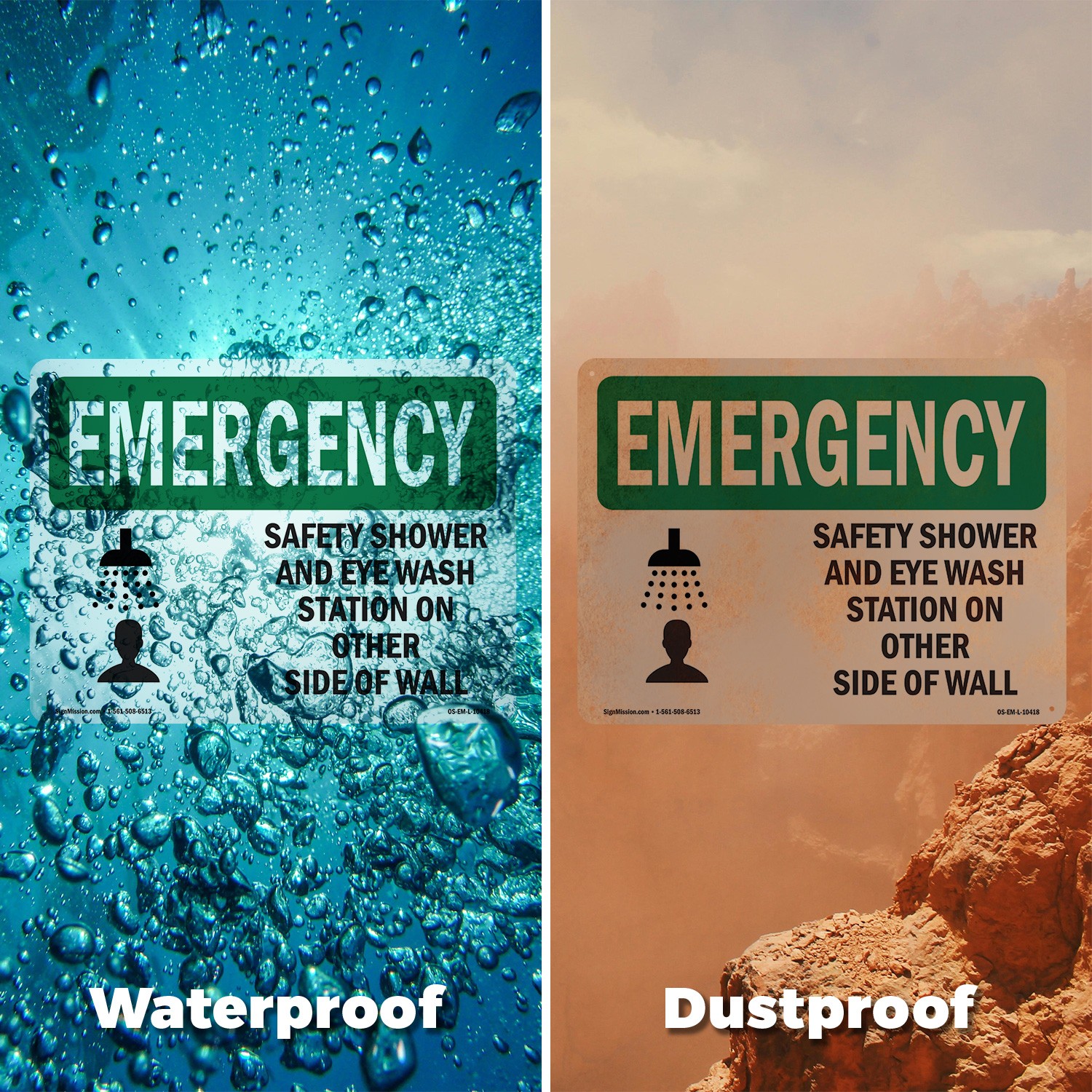 Safety Shower And Eye Wash Station With Symbol OSHA Emergency Sign 5/10 Pack