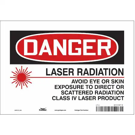 Condor 451R72 Laser Warning Sign, 7 In H, 10 In W, Vinyl, Vertical