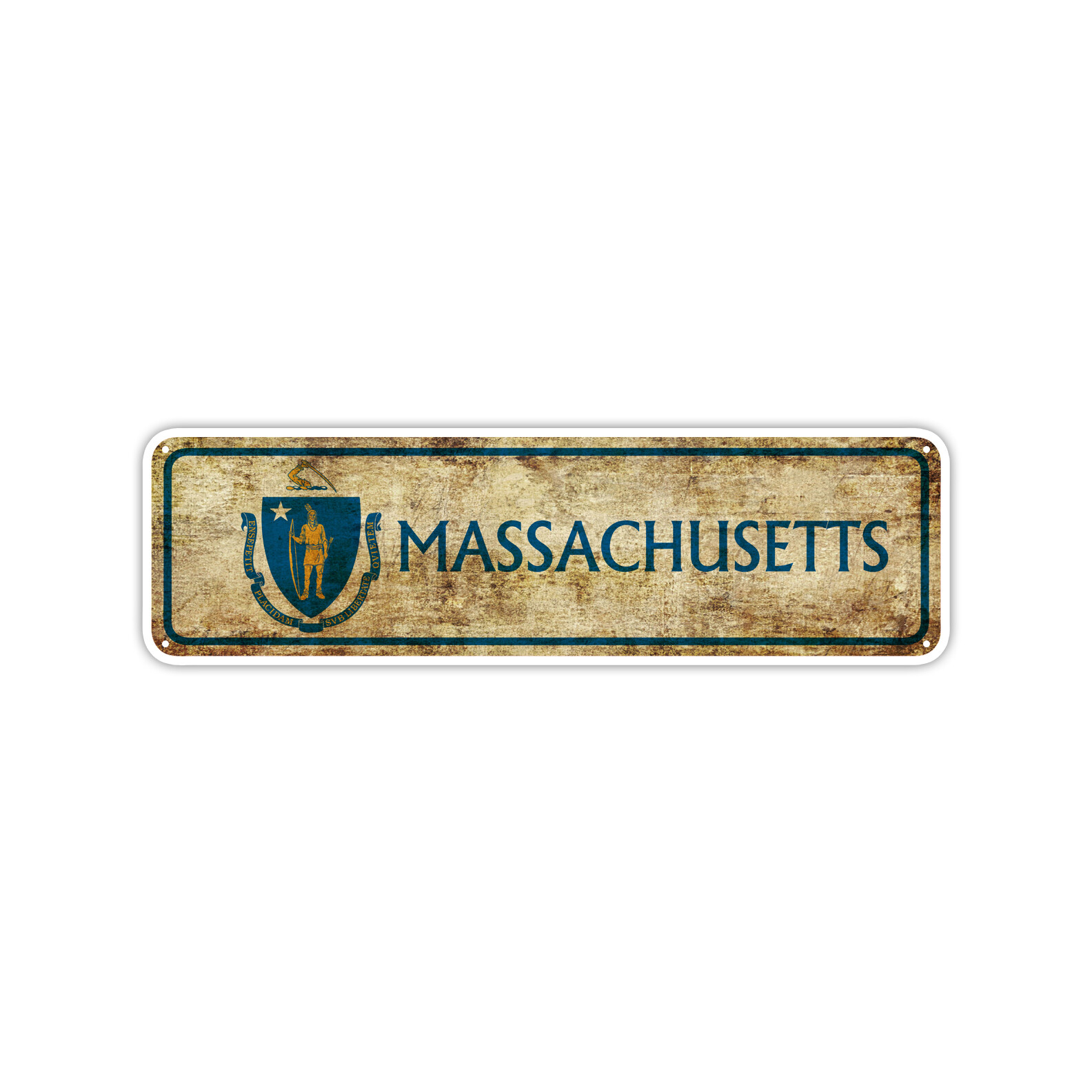 Massachusetts State Flag Vintage Sign Massachusettsans Gift Road Wall Metal Sign