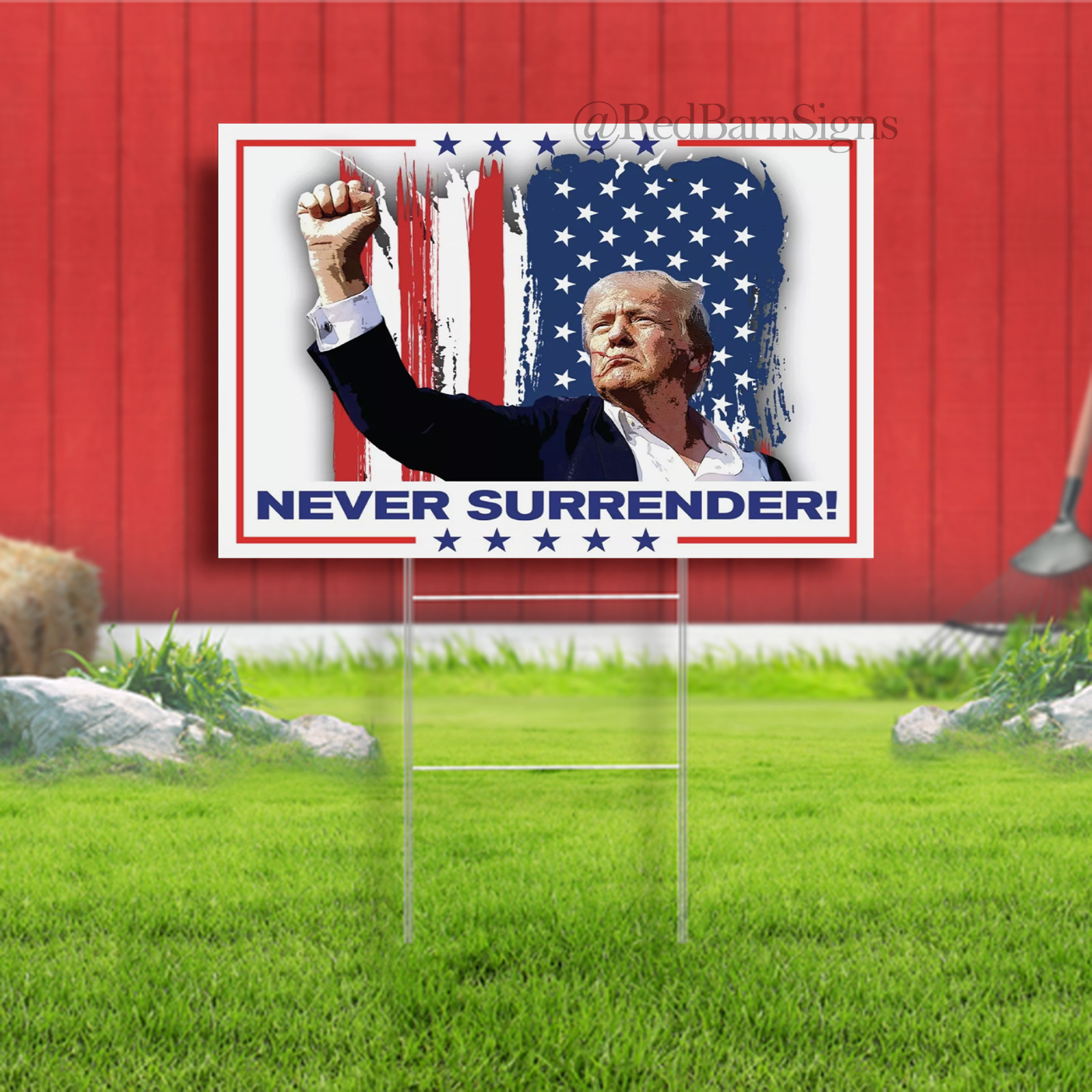 DONALD TRUMP NEVER SURRENDER! 2024 Yard Sign MAGA 2024 with stake made USA