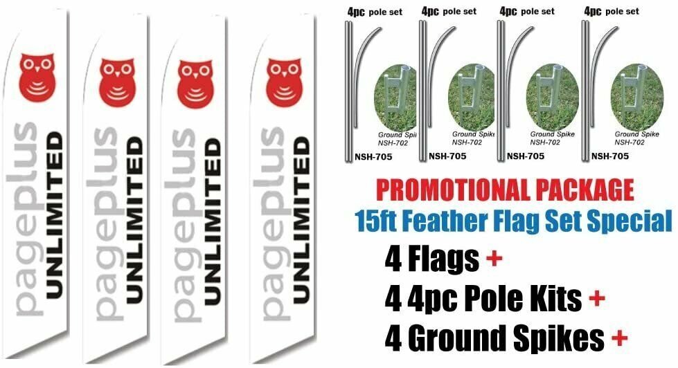 4 Sets of 15ft Page Plus Swooper Feather Flags – INCLUDES 15FT 4pc POLE KITS…