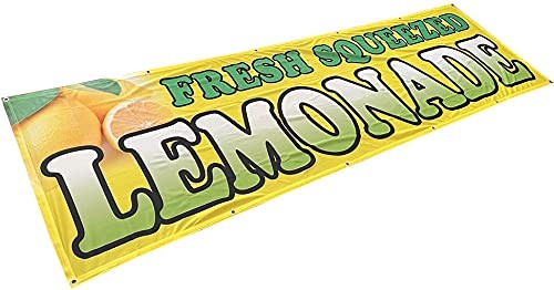 4 Less Co 3×10 Ft FRESH SQUEEZED LEMONADE Banner Sign Polyester Fabric yb